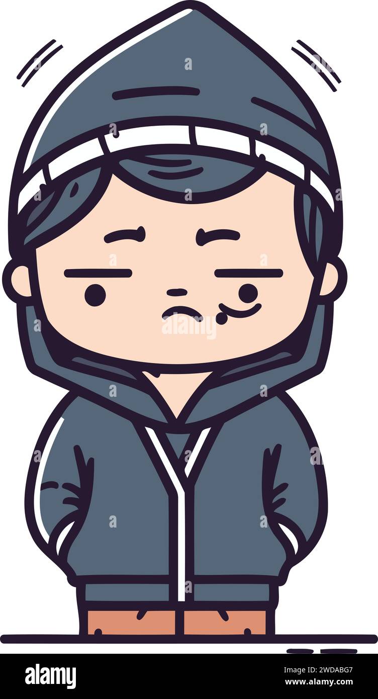 Cute boy in hooded sweatshirt with hood. Vector illustration. Stock Vector