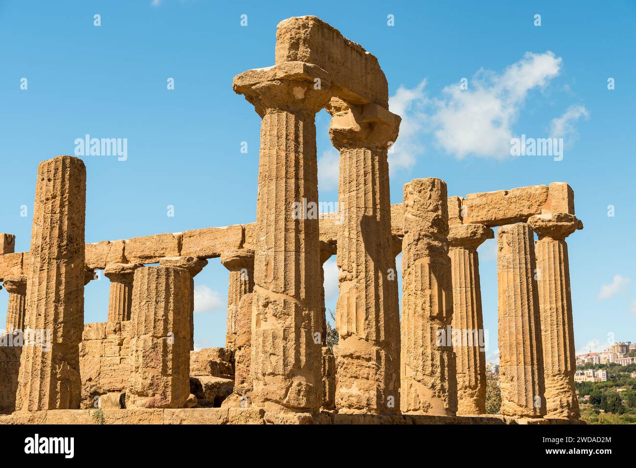 Temple of Juno located in the park of the Valley of the Temples in Agrigento, Sicily, Italy Stock Photo