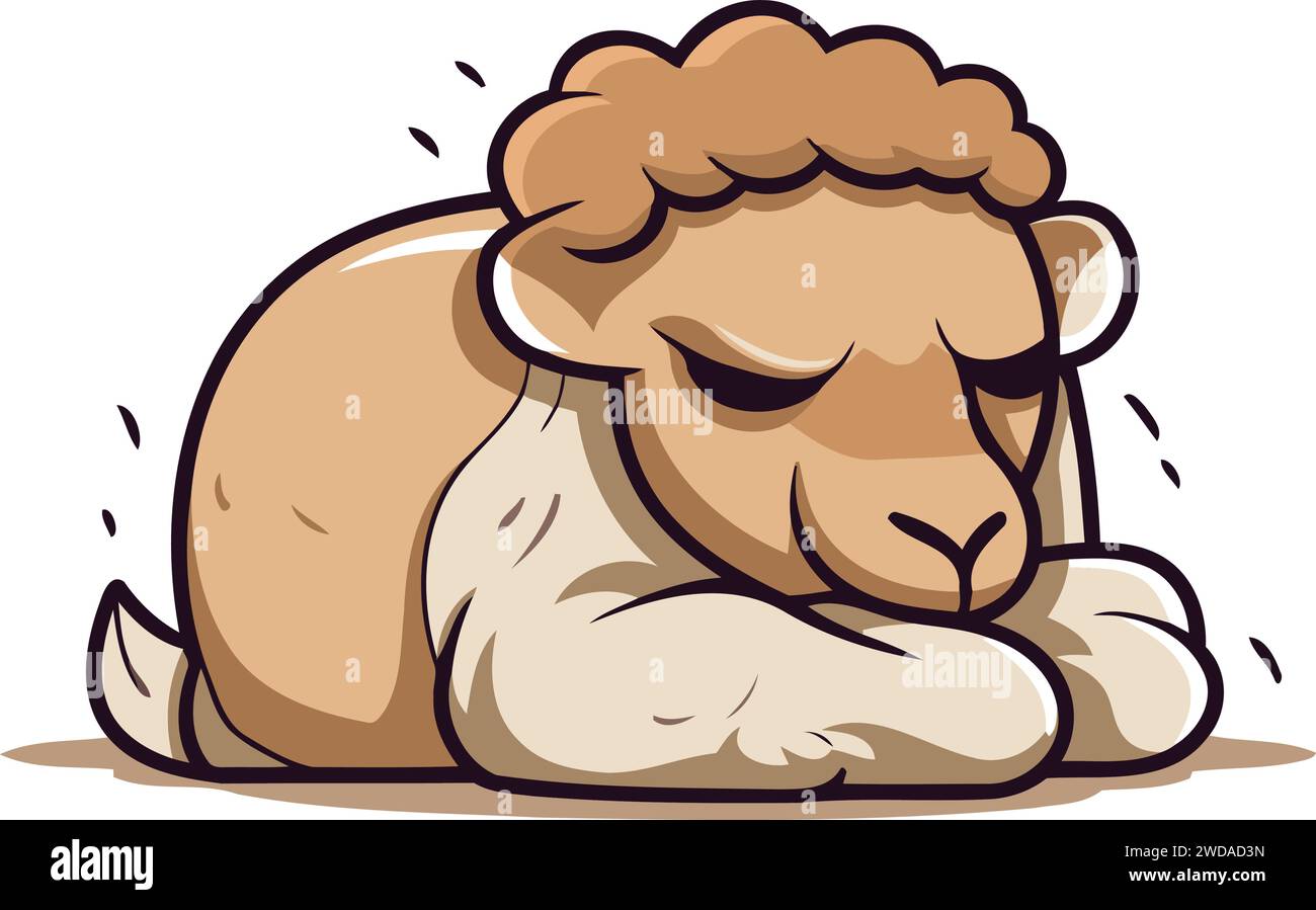 Cute cartoon sheep sleeping. Vector illustration isolated on white