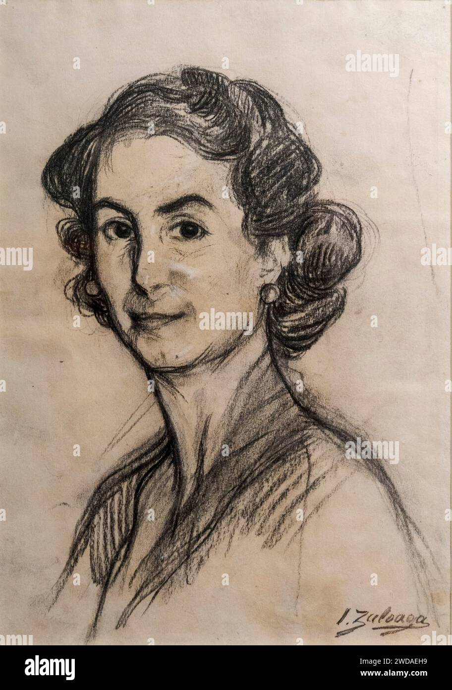 Ignacio Zuloaga, portrait of a lady, charcoal on paper, Alava Fine Arts Museum, Vitoria, Basque Country, Spain Stock Photo