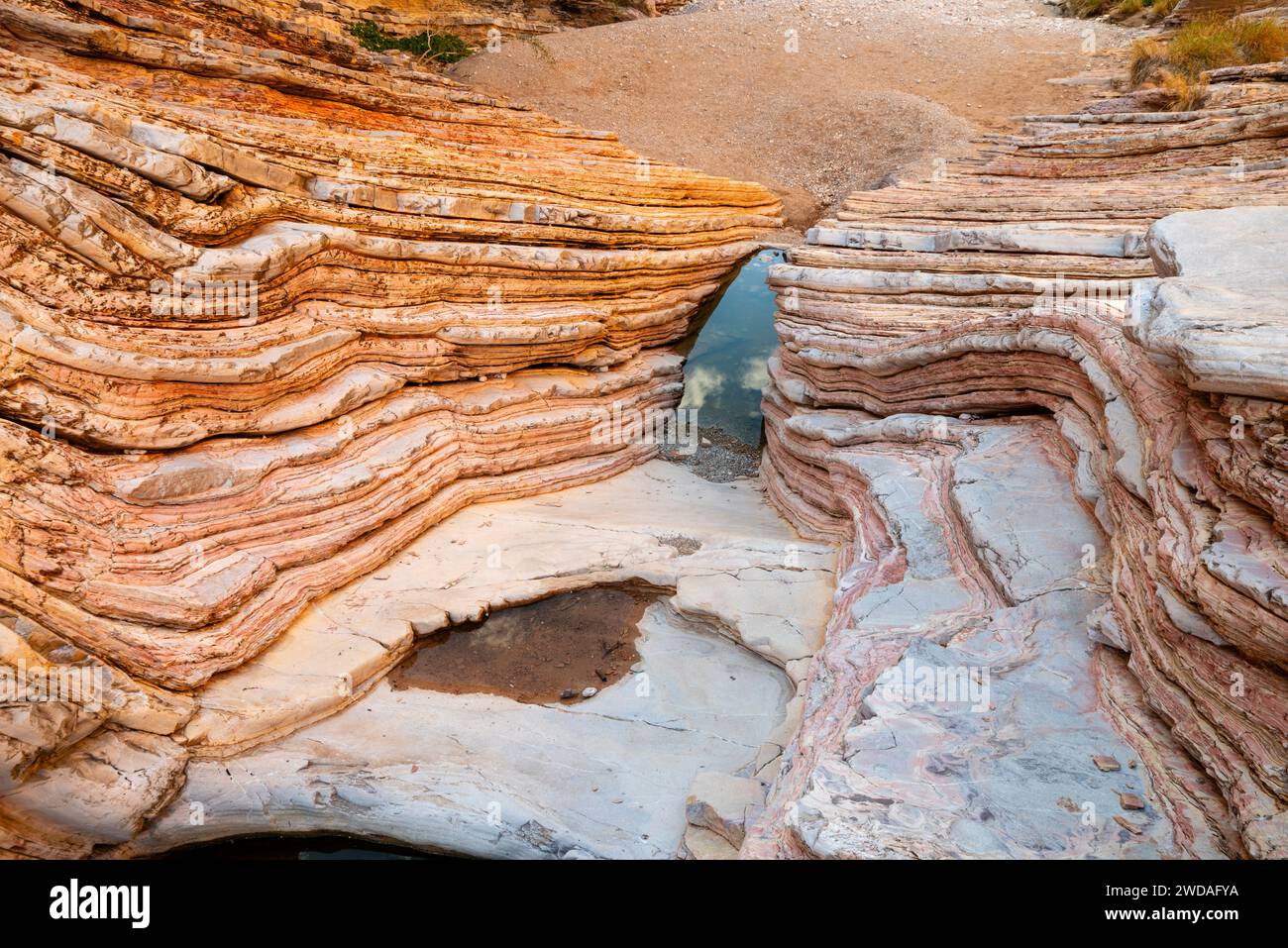 Photograph of the Ernst Tinaja and it's very beautiful geology. Big Bend National Park, Texas, USA. Stock Photo
