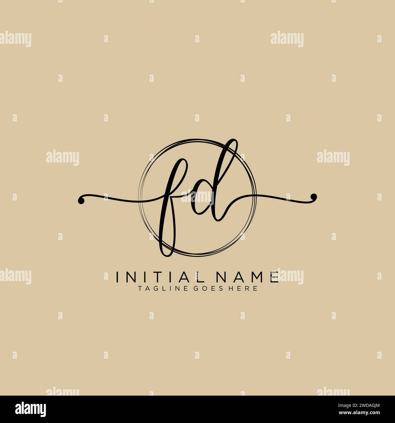 FD Initial handwriting logo with circle Stock Vector
