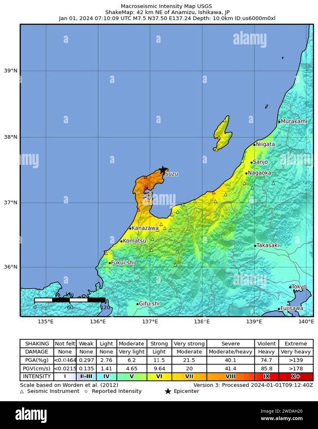 2024 Ishikawa, Japan earthquake ShakeMap Stock Photo Alamy