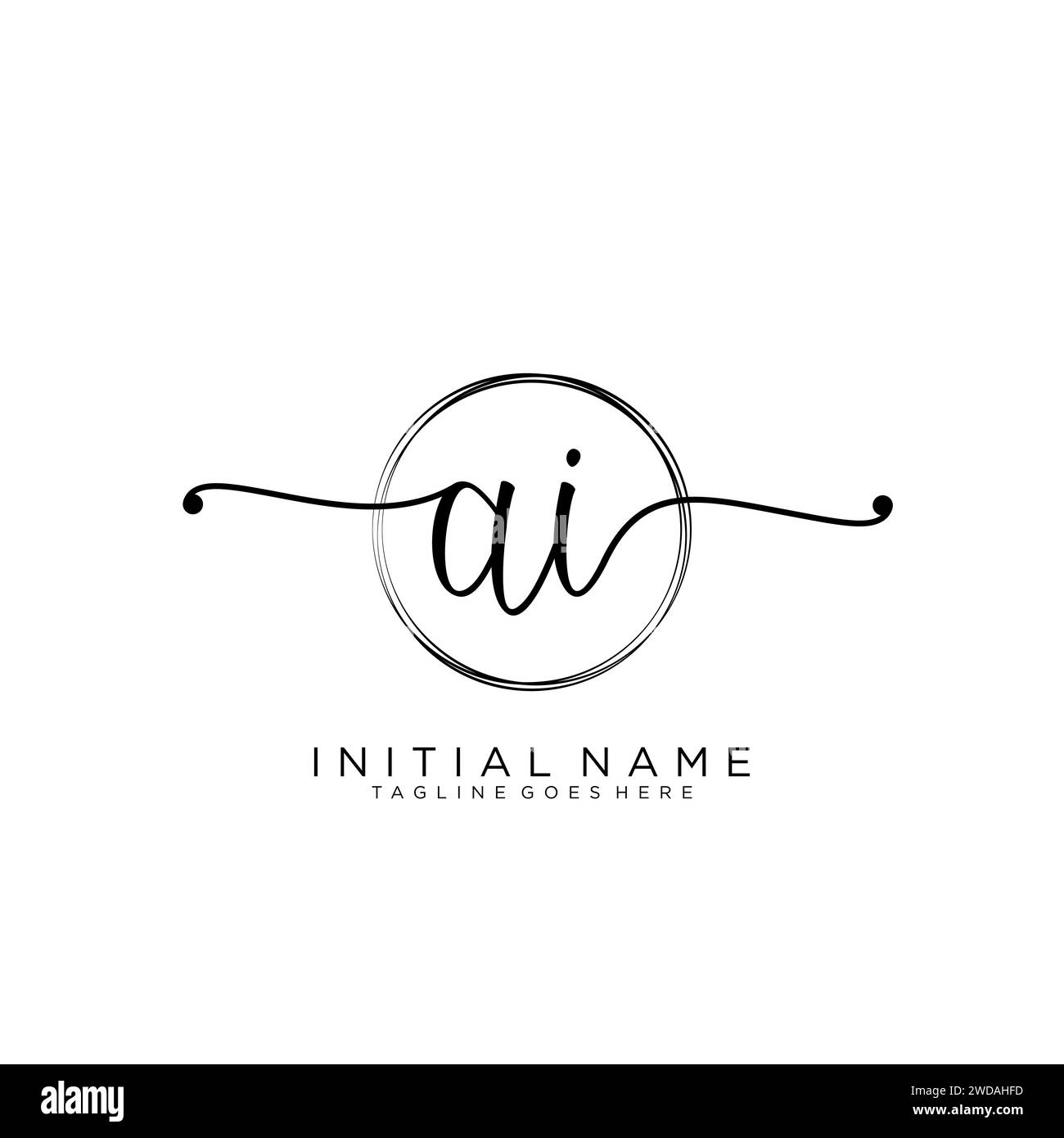 AI Initial handwriting logo with circle Stock Vector