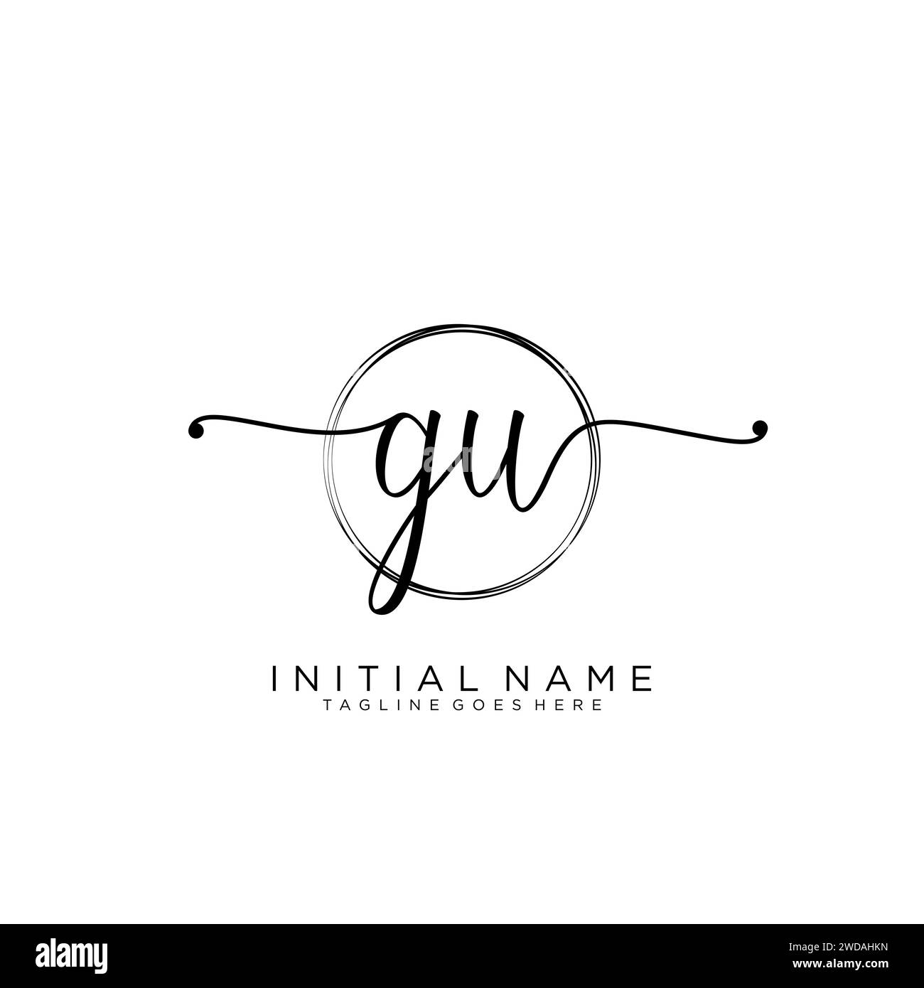 GU Initial handwriting logo with circle Stock Vector