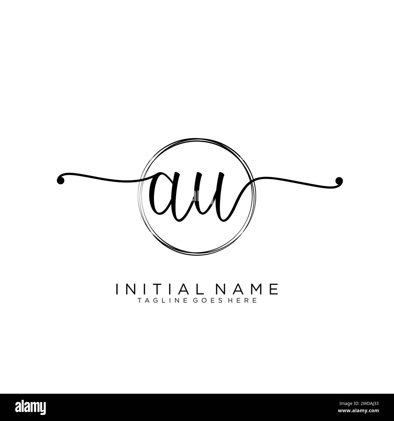 AU Initial handwriting logo with circle Stock Vector