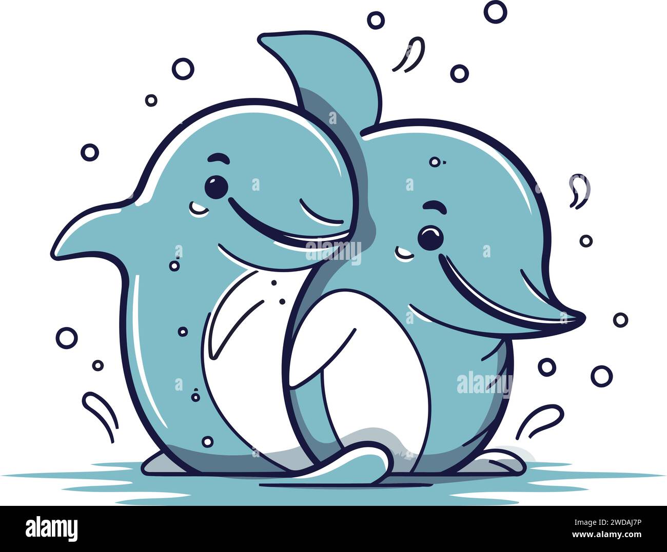 Vector illustration of two cute cartoon penguins in love on white