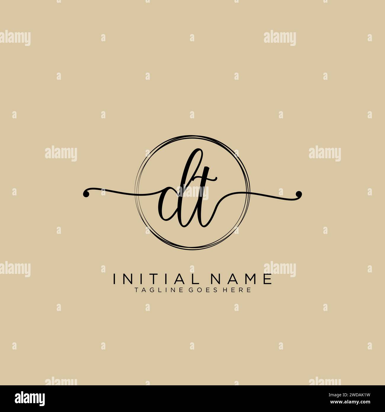 DT Initial handwriting logo with circle Stock Vector