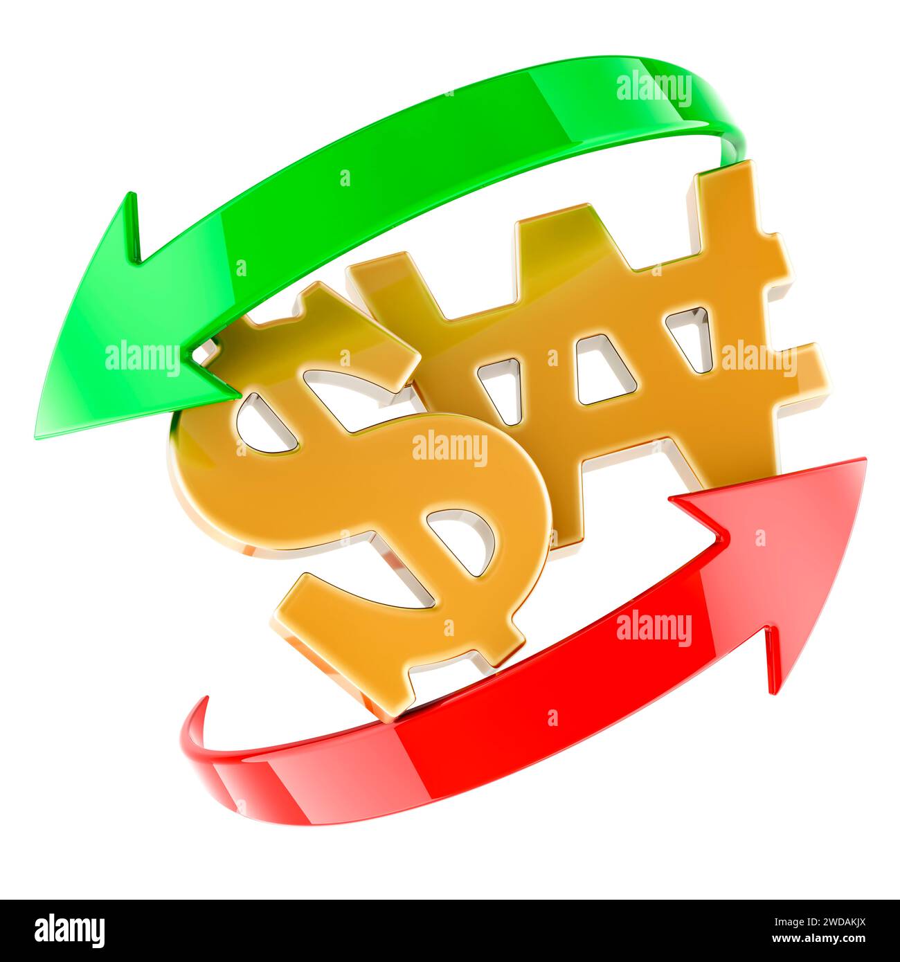 Dollar and won, exchange concept, 3D rendering isolated on white