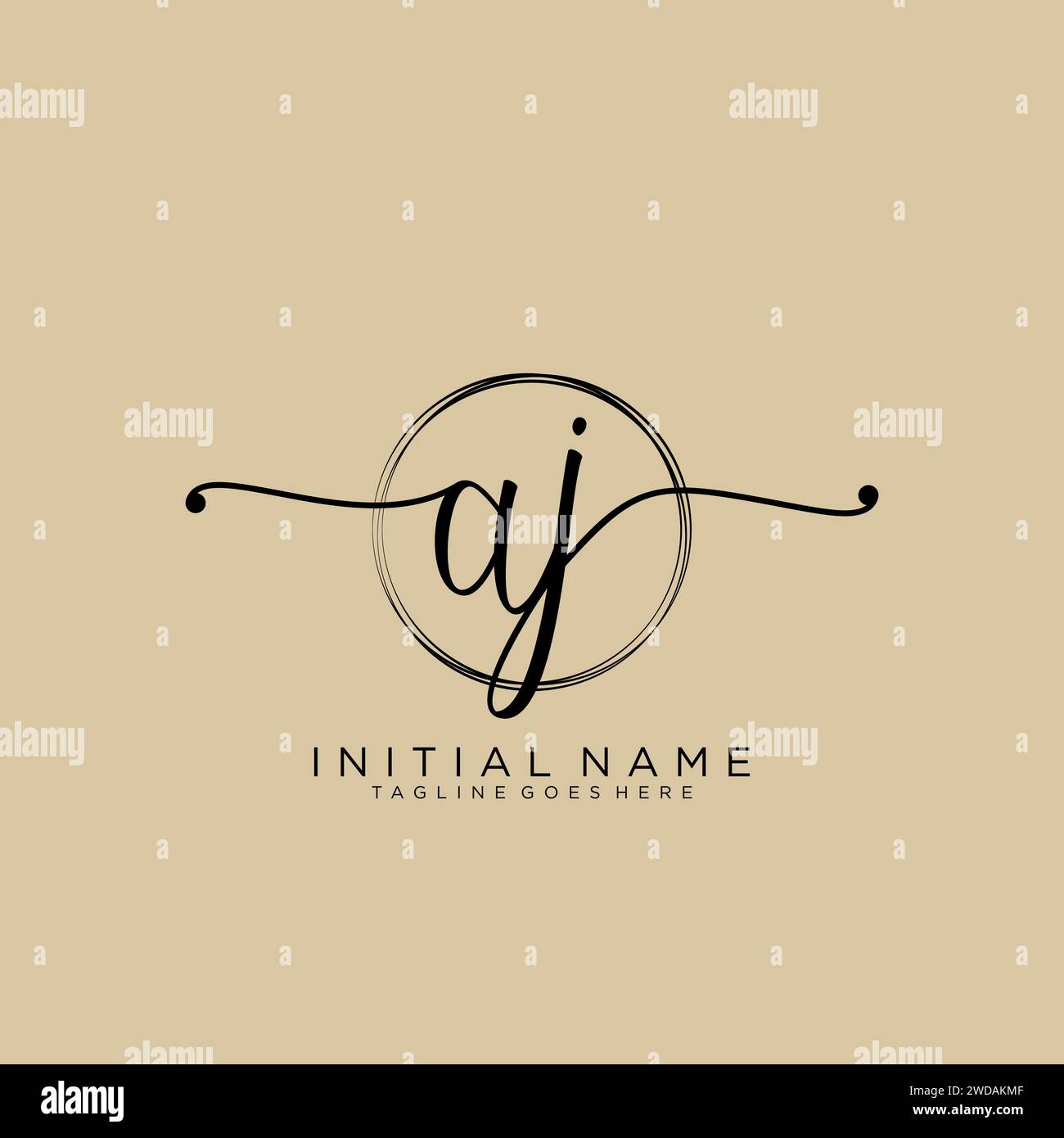 AJ Initial handwriting logo with circle Stock Vector