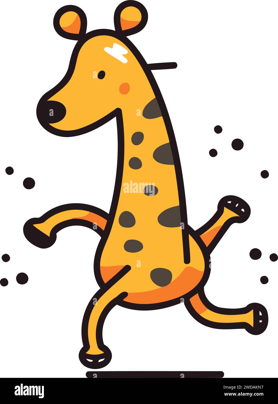 Cute cartoon giraffe running. Vector illustration of animal character