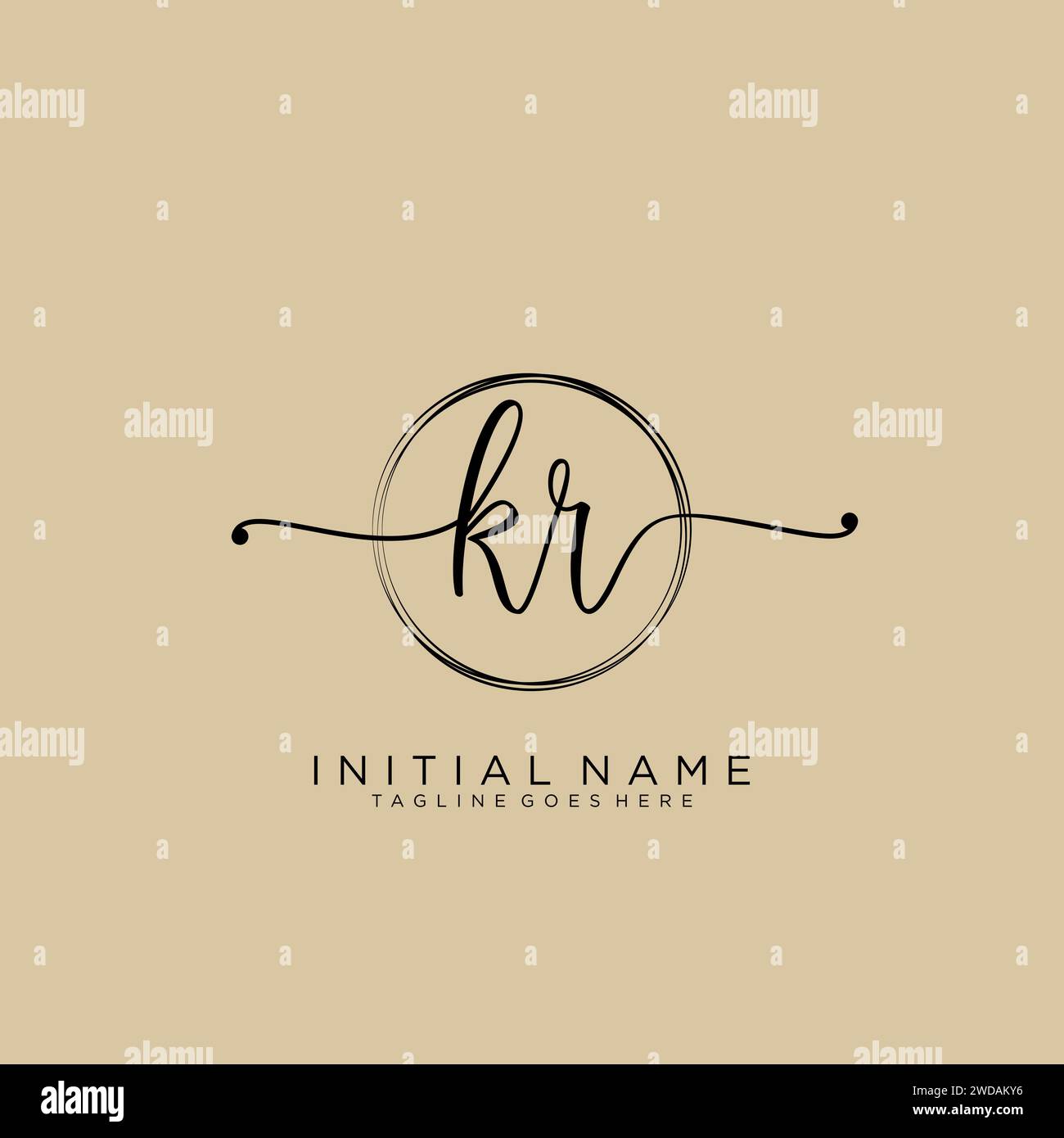 KR Initial handwriting logo with circle Stock Vector