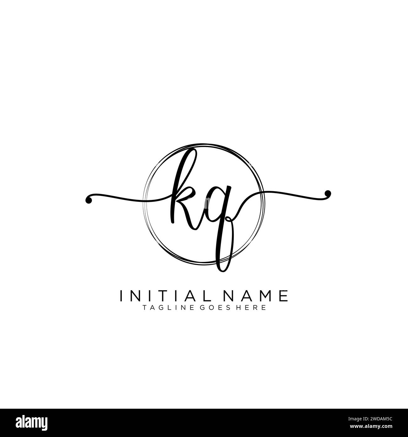 KQ Initial handwriting logo with circle Stock Vector
