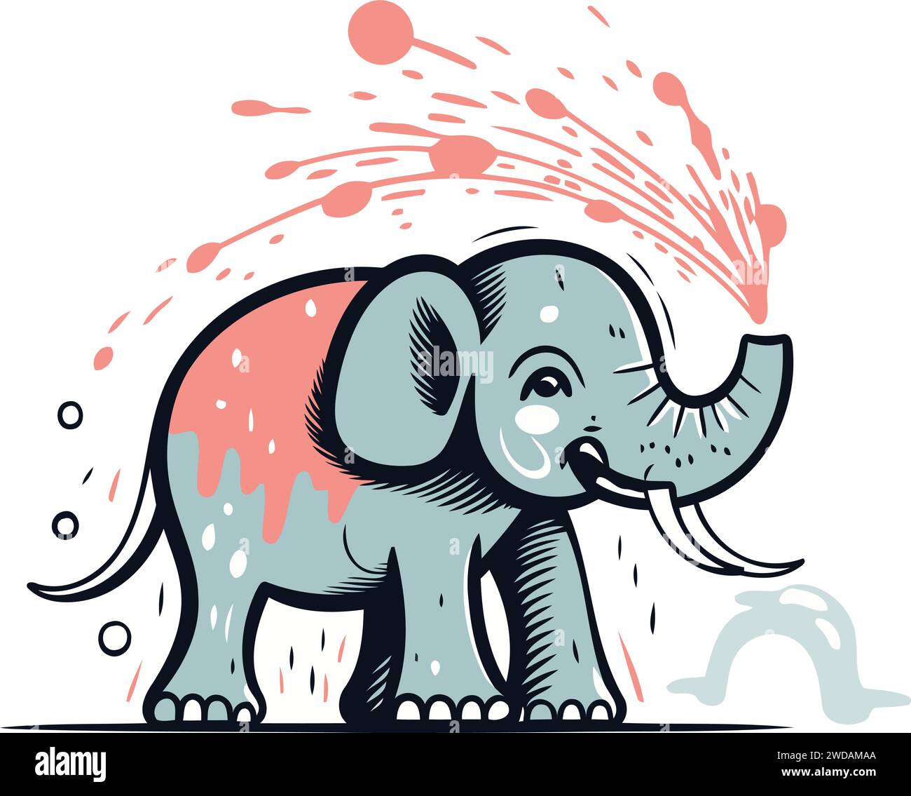 Elephant with splash of water. Vector illustration on white background. Stock Vector