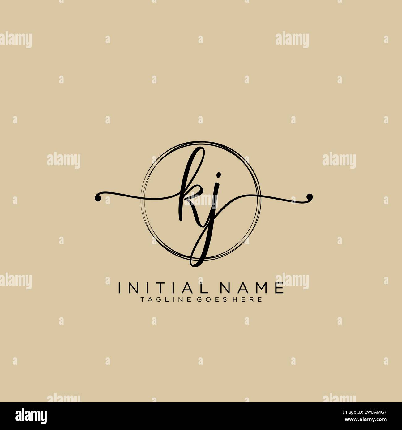 KJ Initial handwriting logo with circle Stock Vector