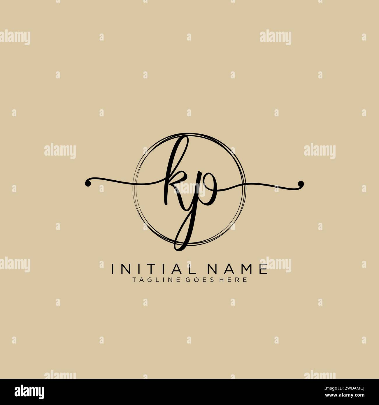 KP Initial handwriting logo with circle Stock Vector