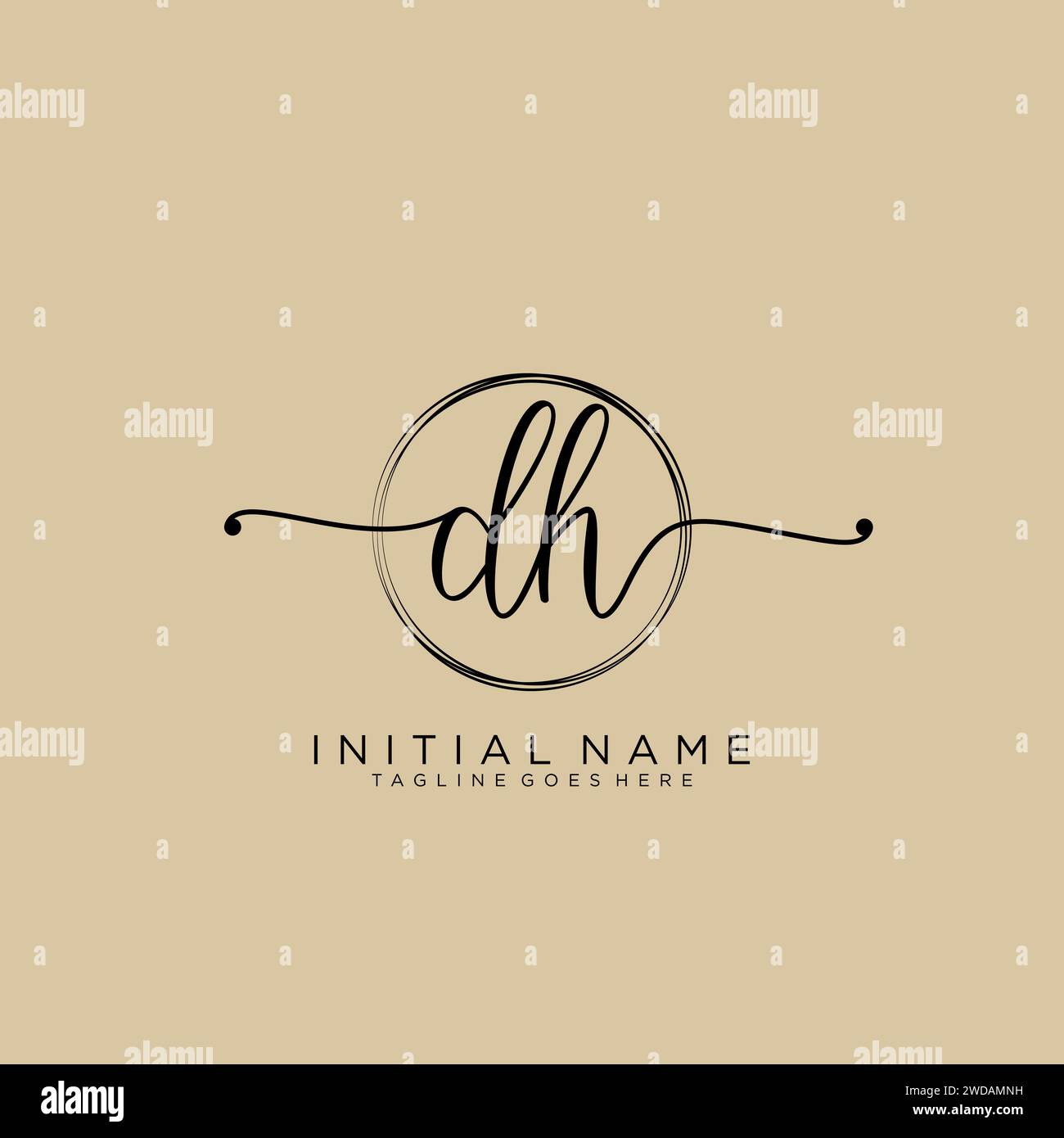 DH Initial handwriting logo with circle Stock Vector
