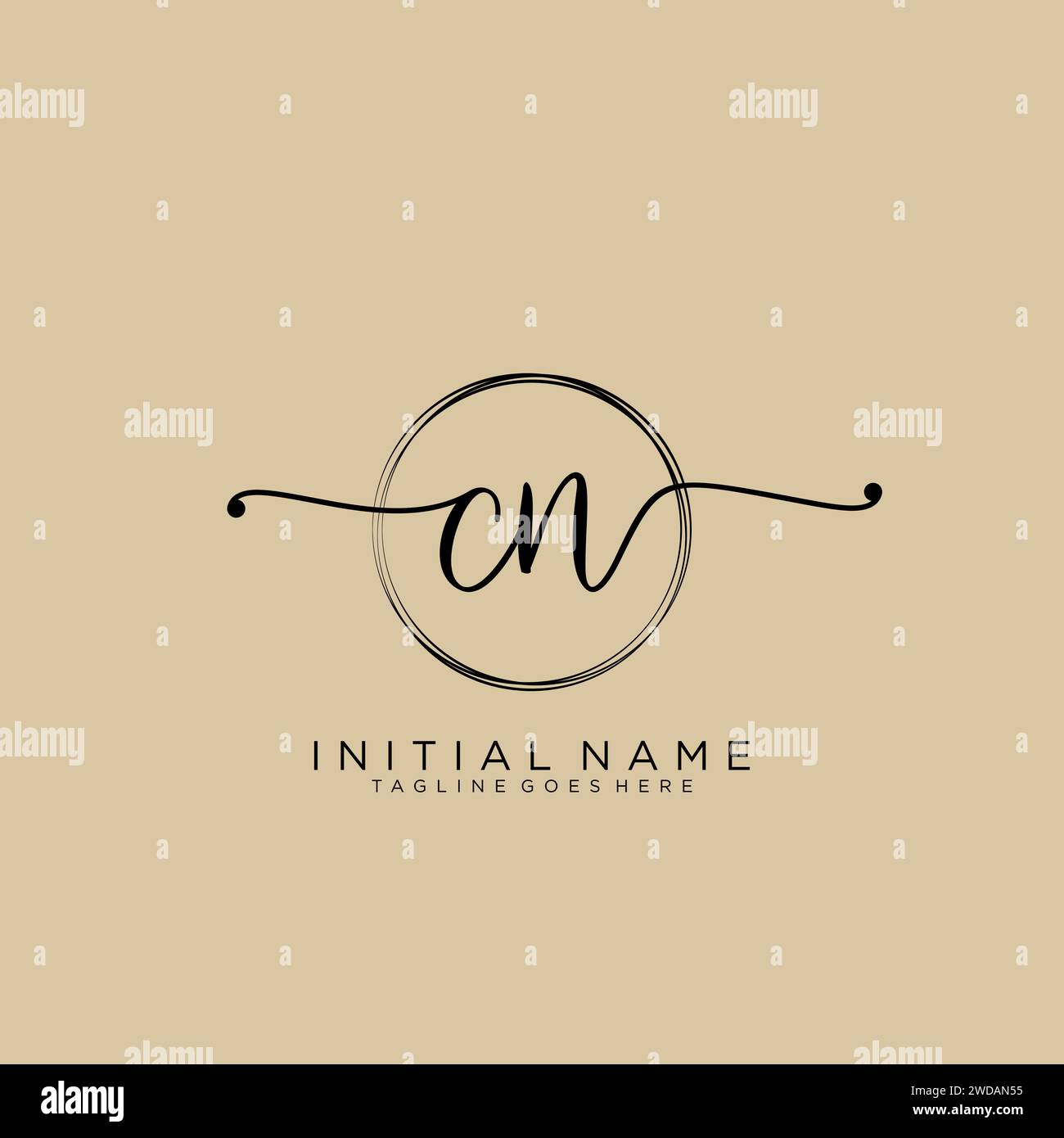 CN Initial handwriting logo with circle Stock Vector