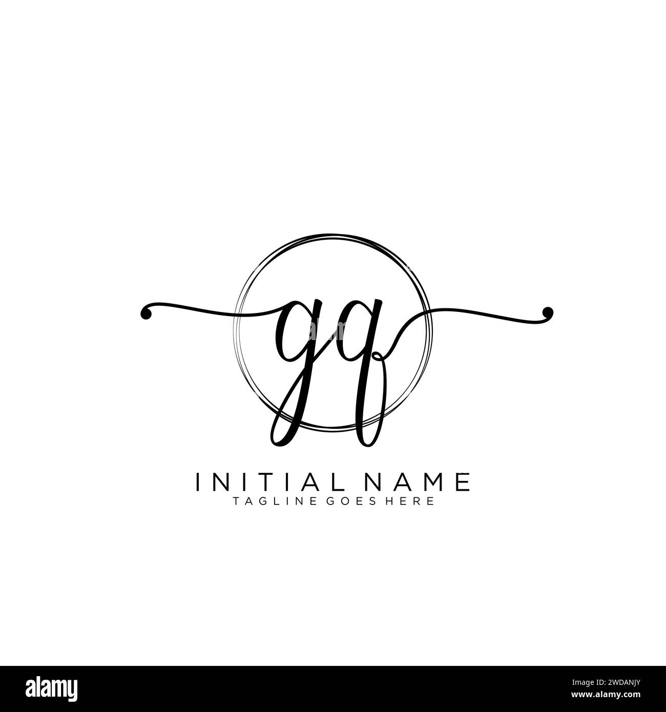 GQ Initial handwriting logo with circle Stock Vector