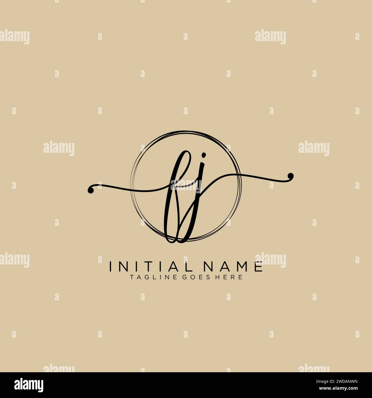 FJ Initial handwriting logo with circle Stock Vector