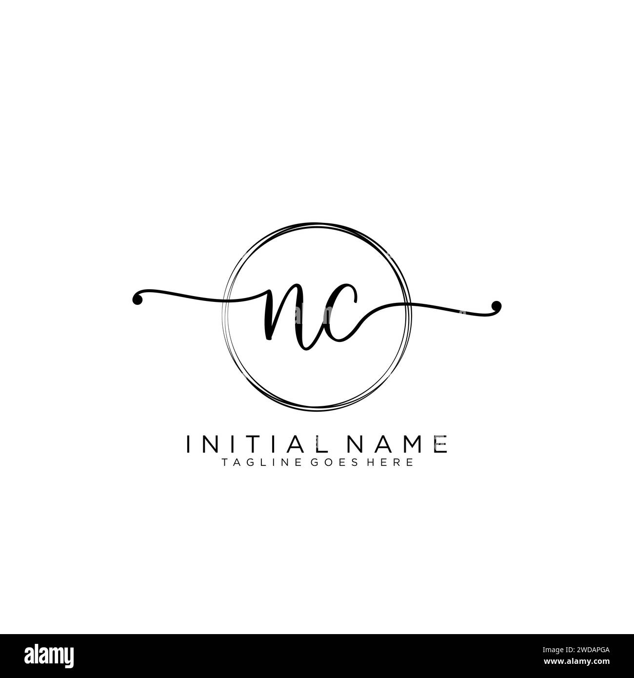 NC Initial handwriting logo with circle Stock Vector