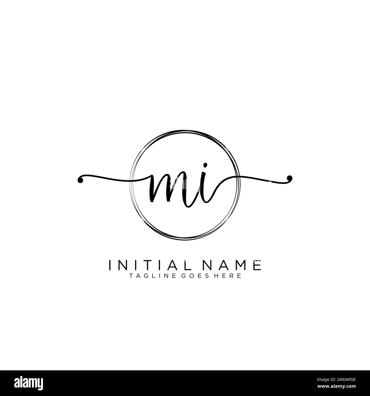 MI Initial handwriting logo with circle Stock Vector