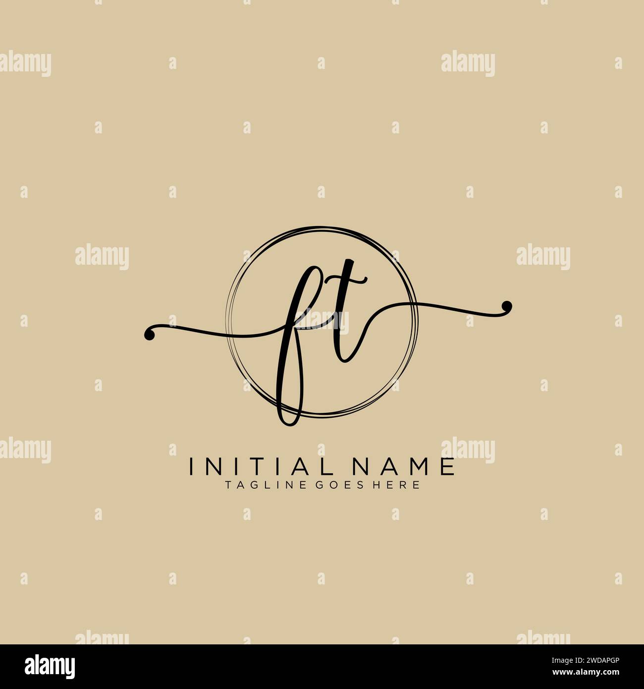 FT Initial handwriting logo with circle Stock Vector