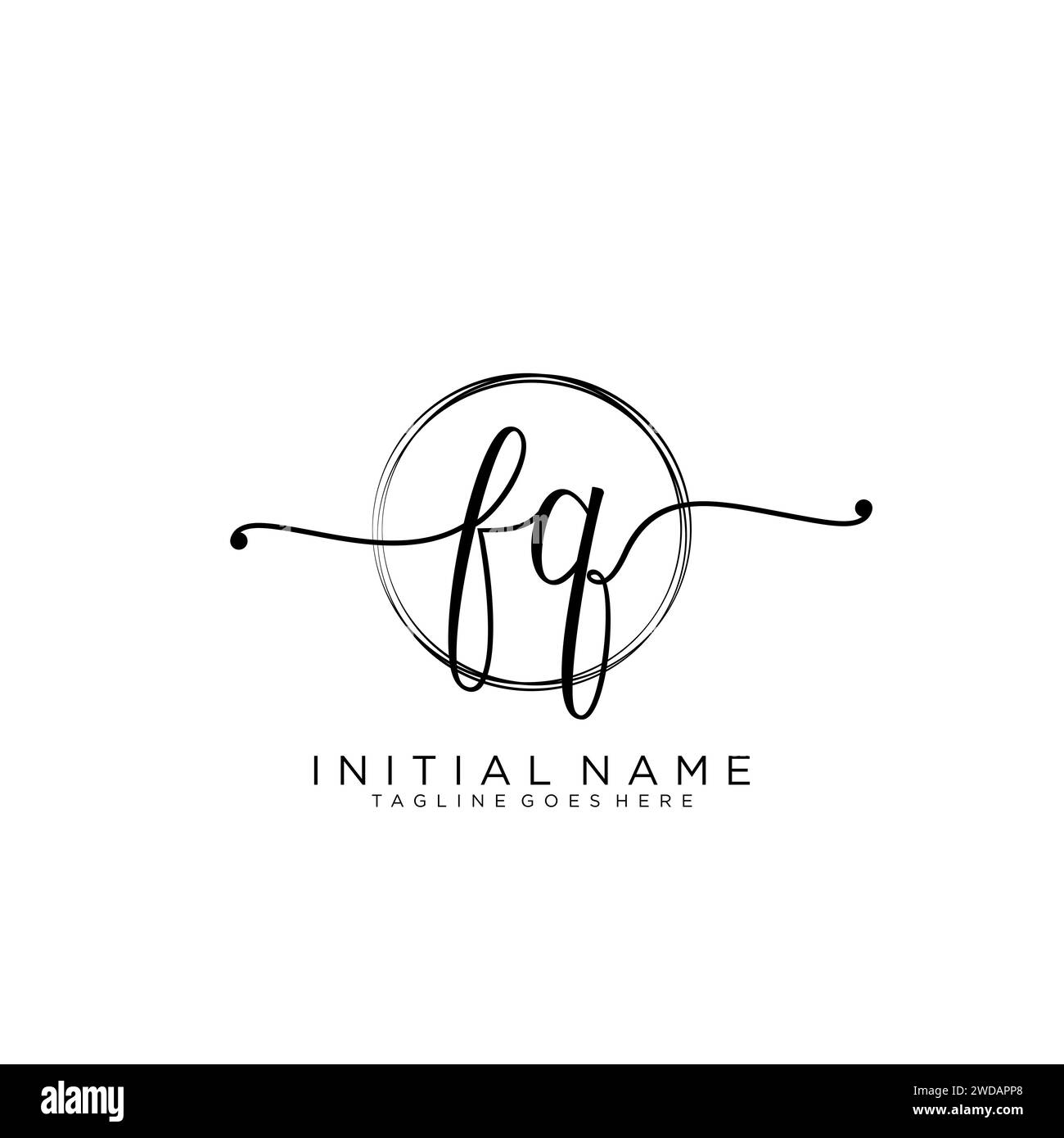 FQ Initial handwriting logo with circle Stock Vector