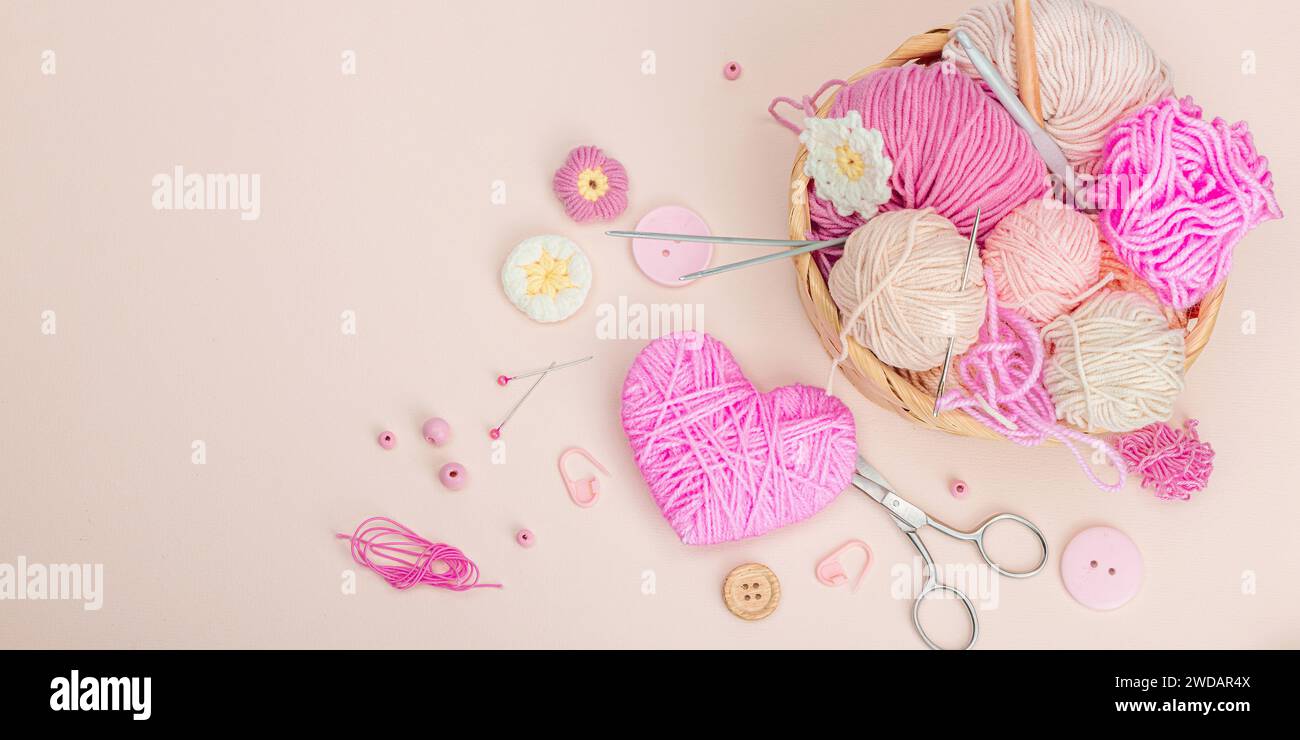 Handmade spring decor concept. Creative crocheting, traditional flowers ...