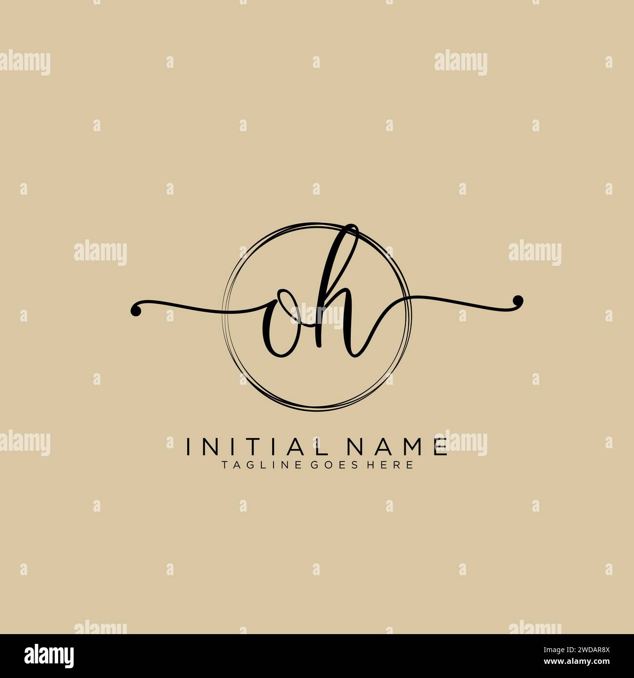 OH Initial handwriting logo with circle Stock Vector