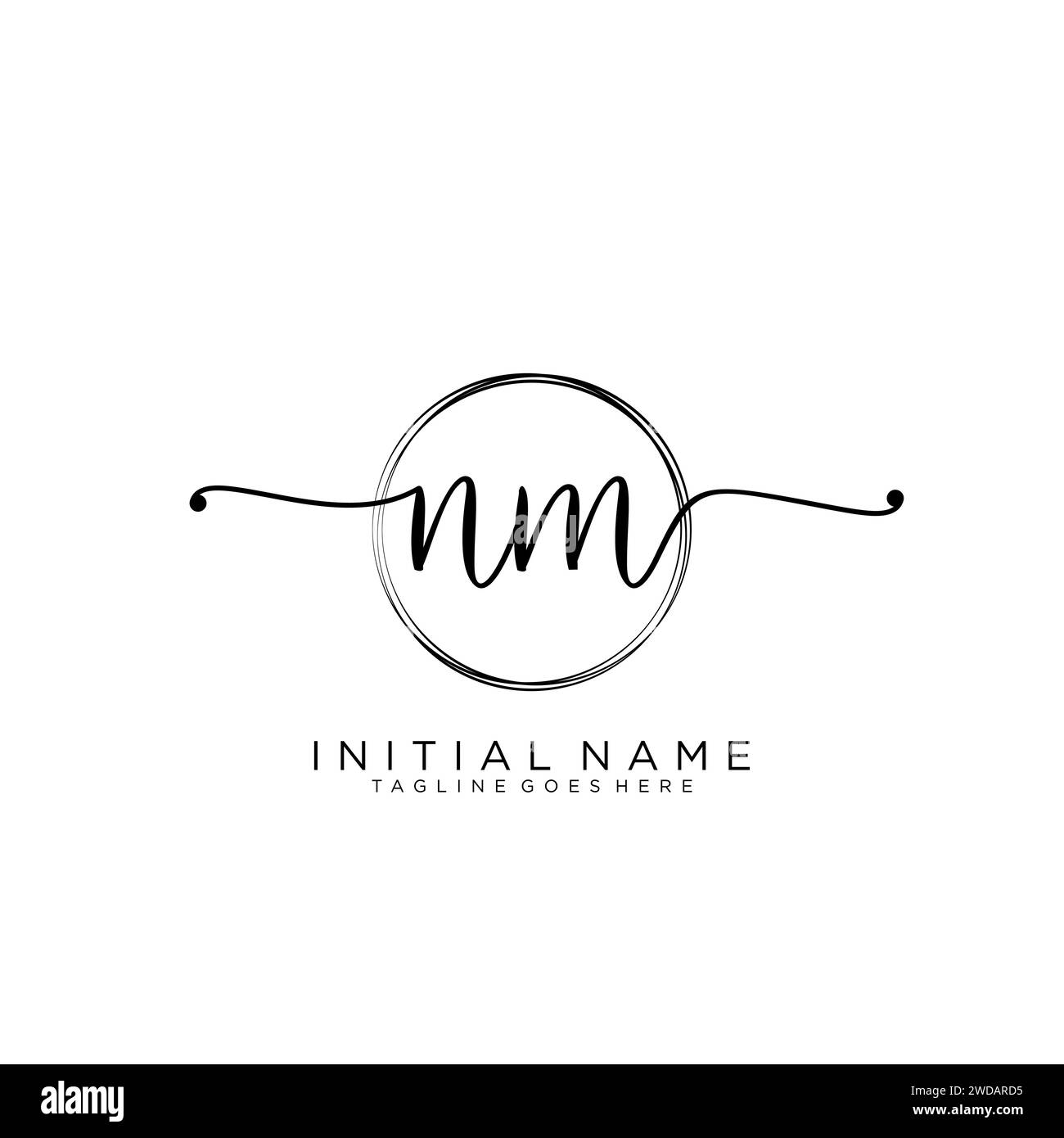 NM Initial handwriting logo with circle Stock Vector