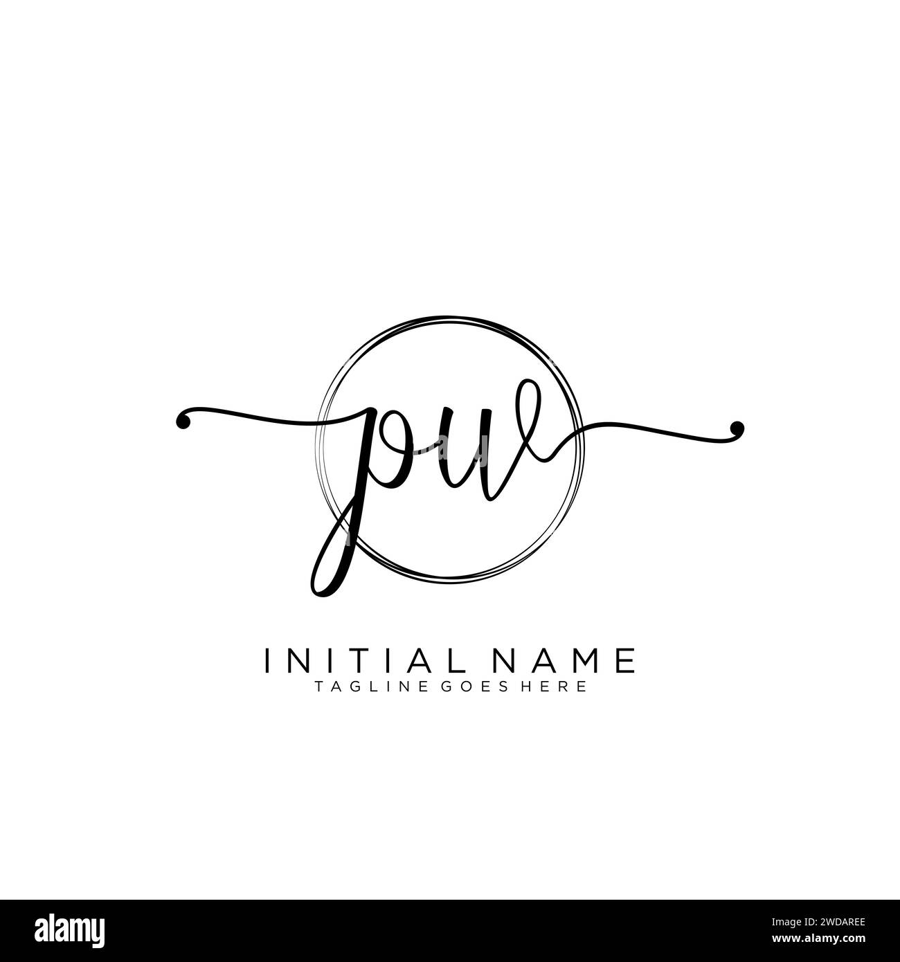 PW Initial handwriting logo with circle Stock Vector