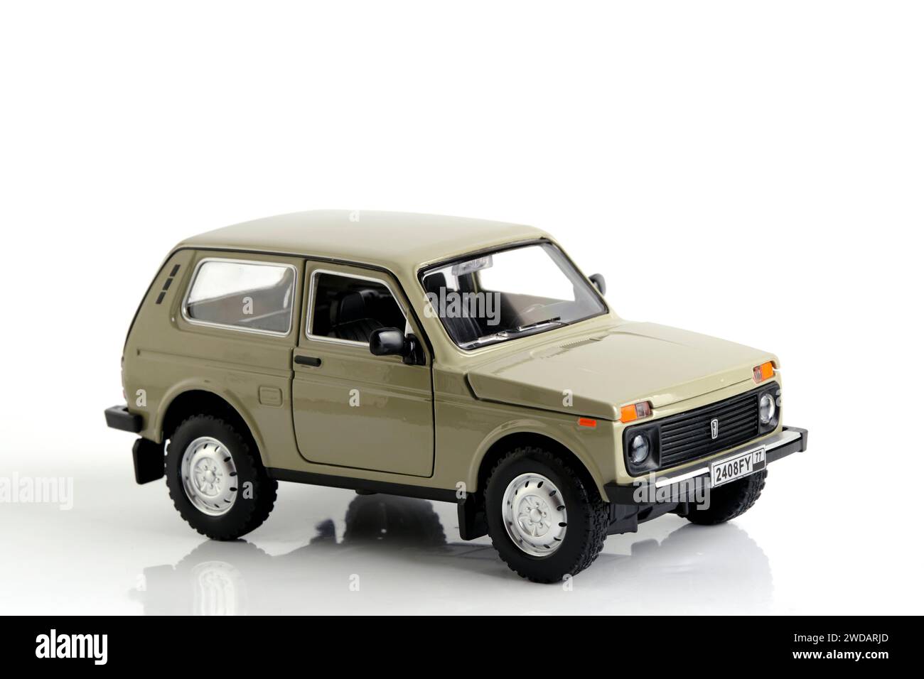 Kazakhstan, Kostanay, January 12, 2024. VAZ-2121 Lada Niva model in 1: ...