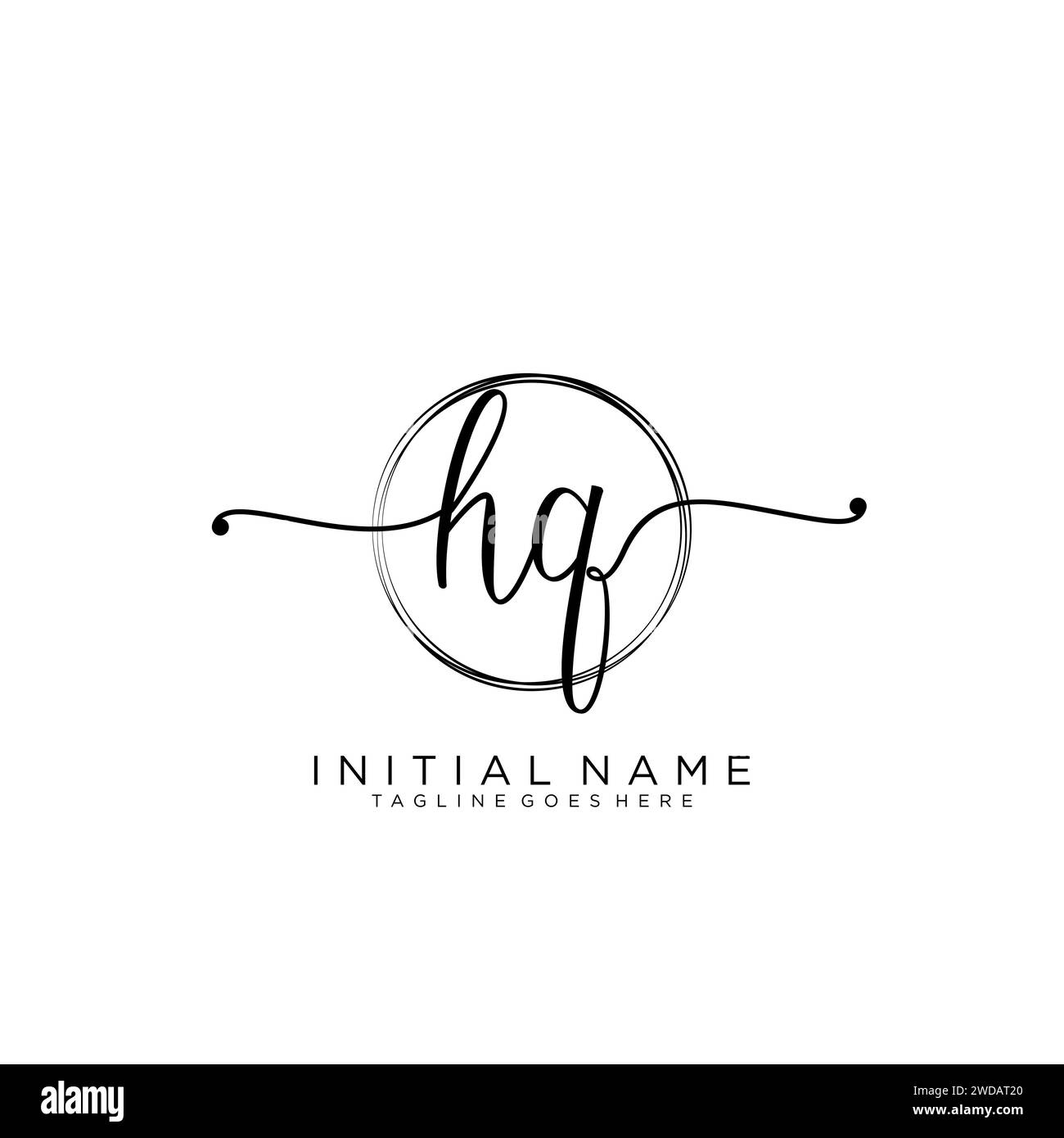 HQ Initial handwriting logo with circle Stock Vector
