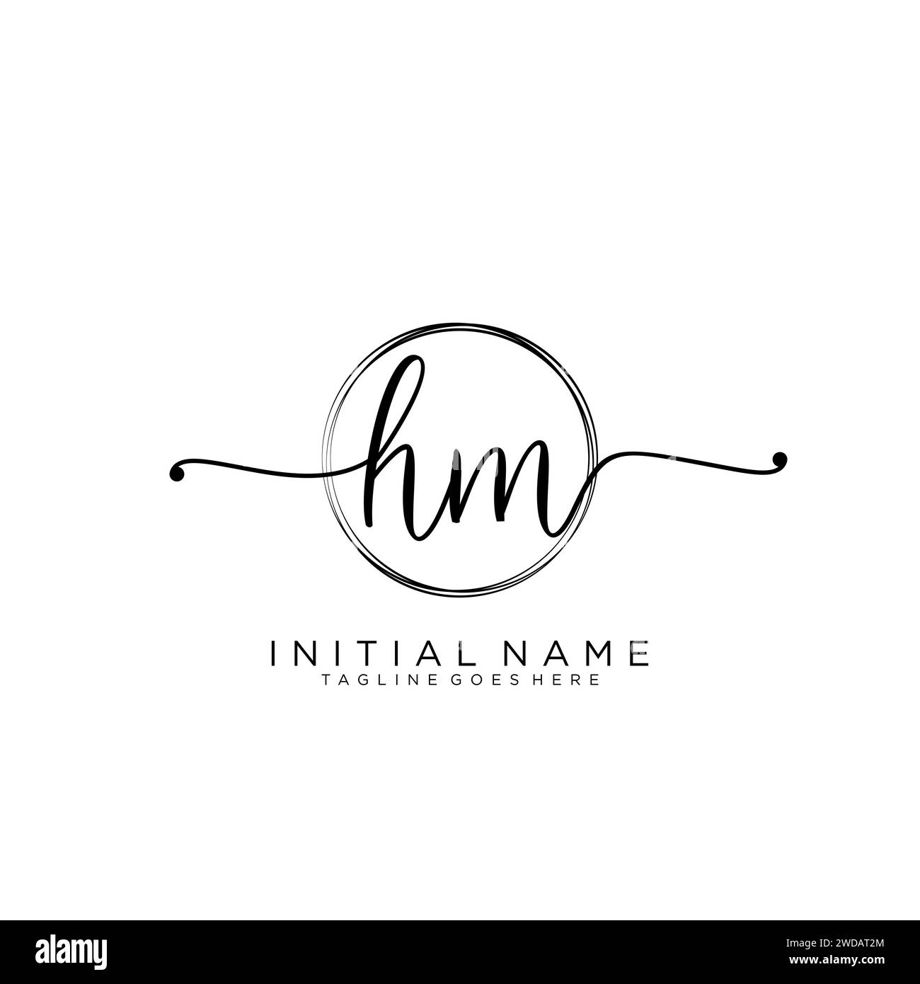 HM Initial handwriting logo with circle Stock Vector