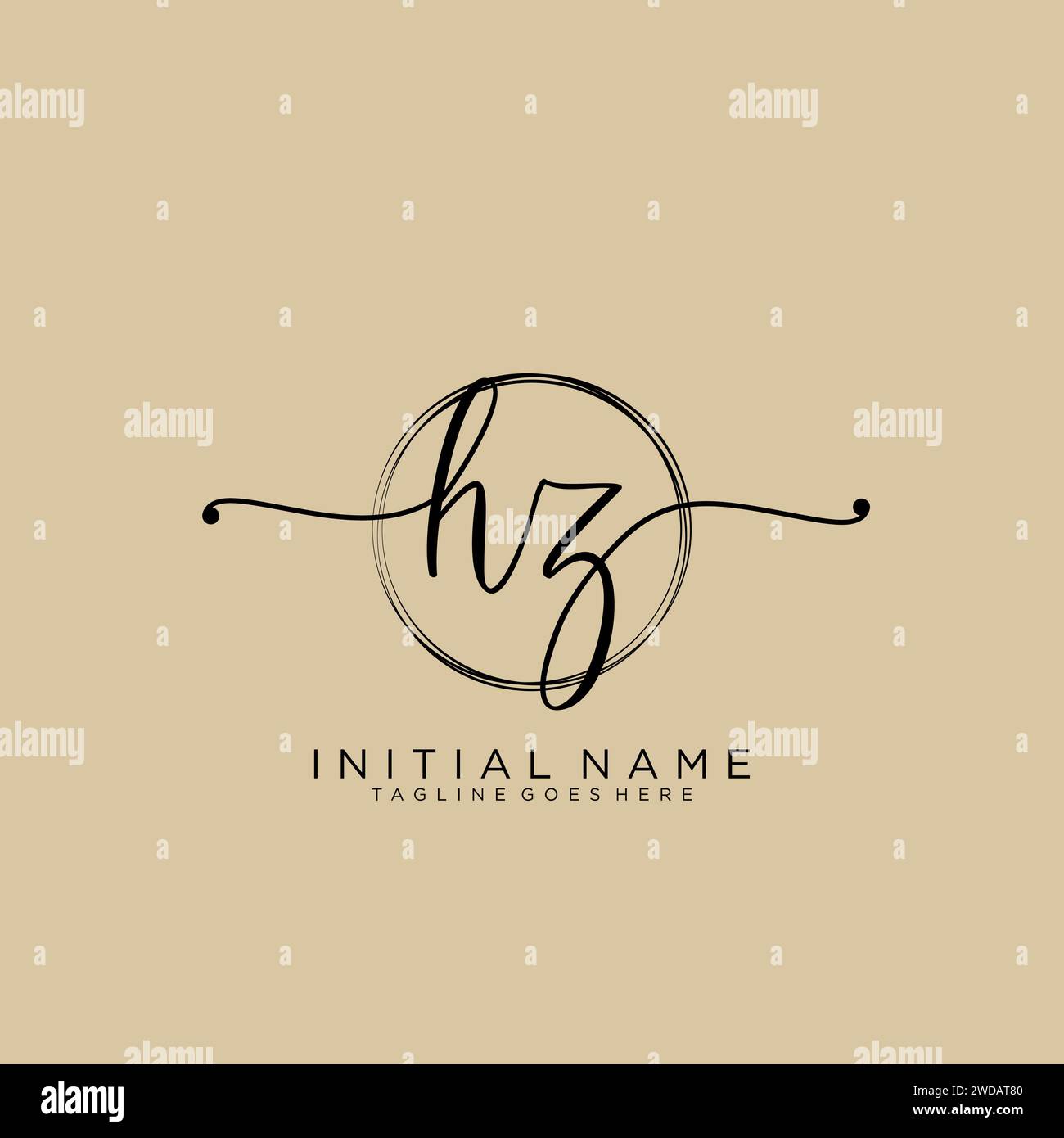 HZ Initial handwriting logo with circle Stock Vector