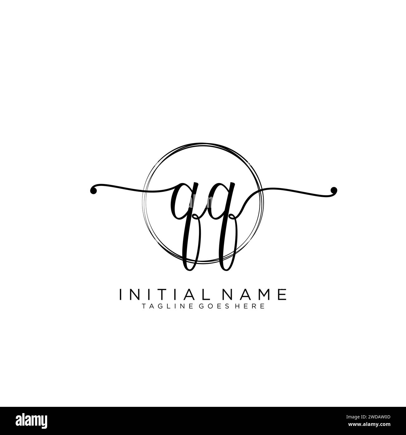 QQ Initial handwriting logo with circle Stock Vector