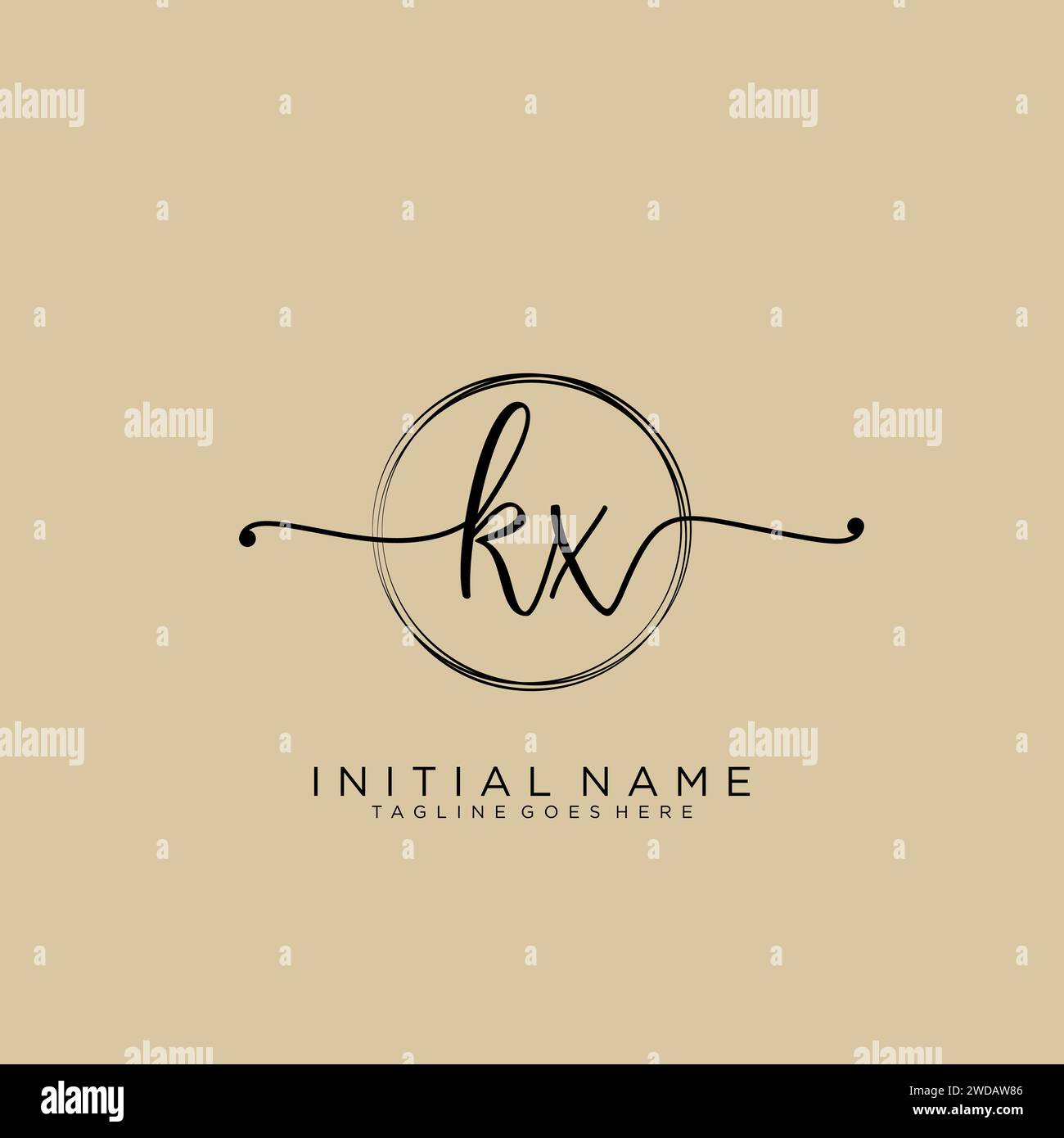 KX Initial handwriting logo with circle Stock Vector