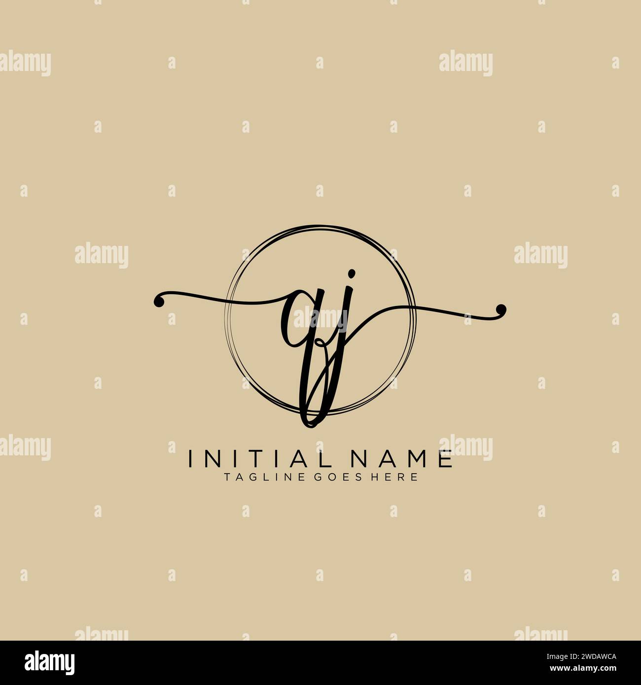 QJ Initial handwriting logo with circle Stock Vector