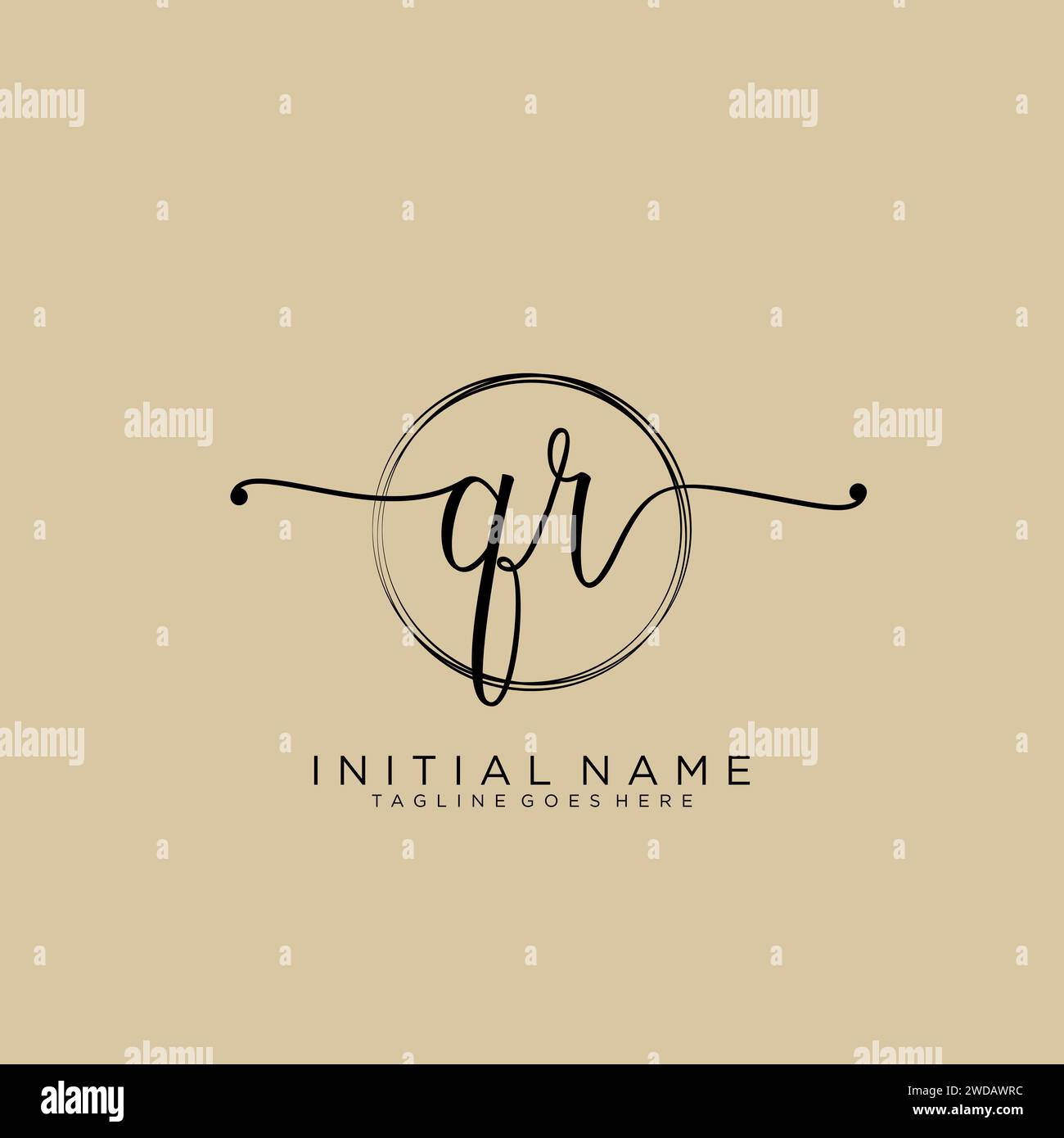 QR Initial handwriting logo with circle Stock Vector
