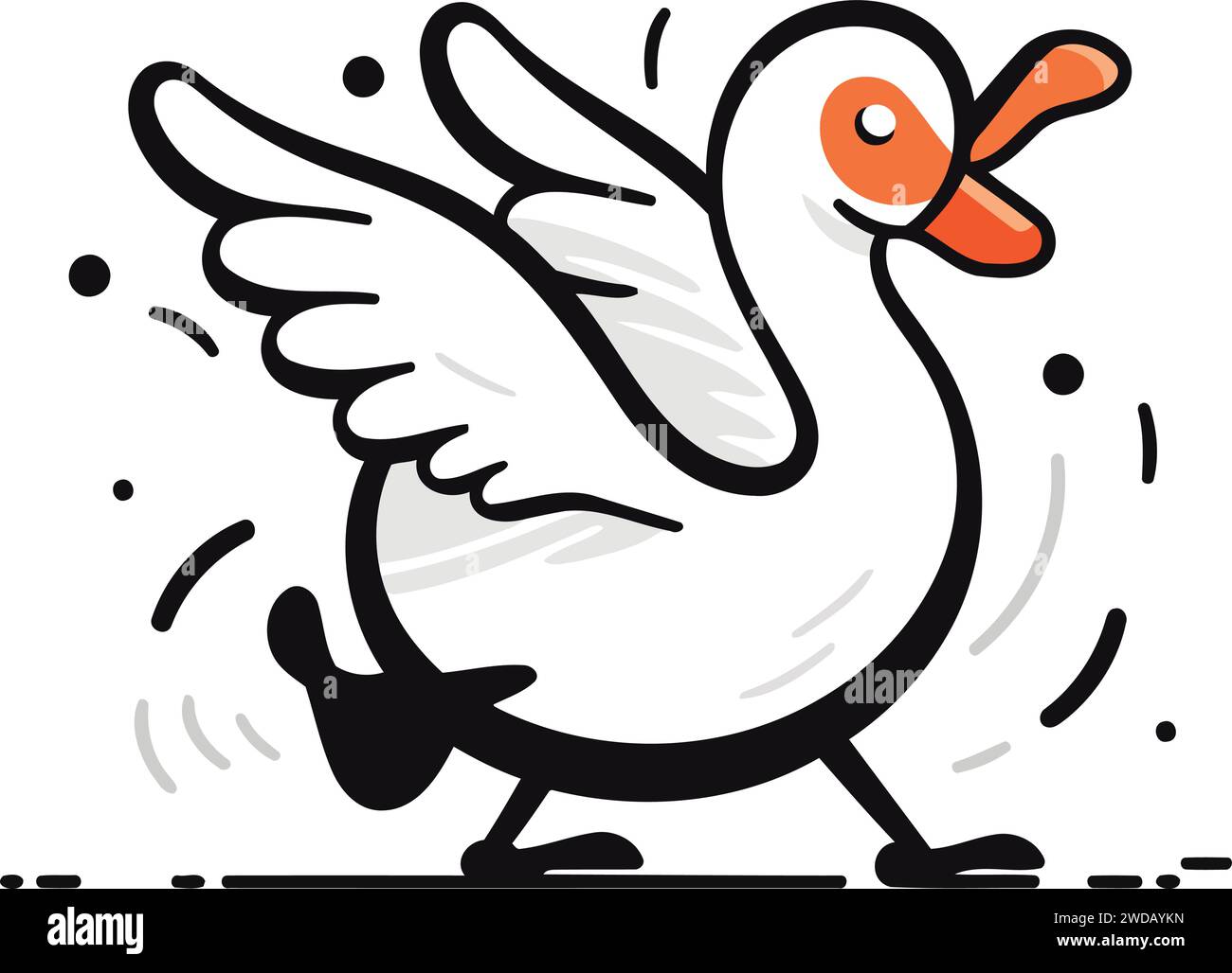Vector illustration of a funny cartoon goose running. Isolated on white