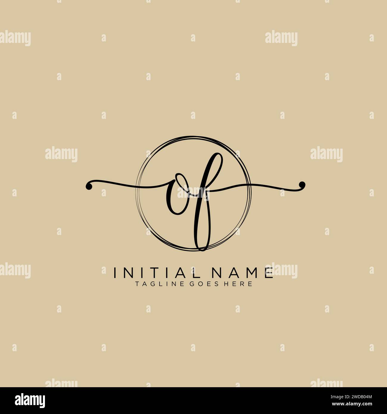 OF Initial handwriting logo with circle Stock Vector