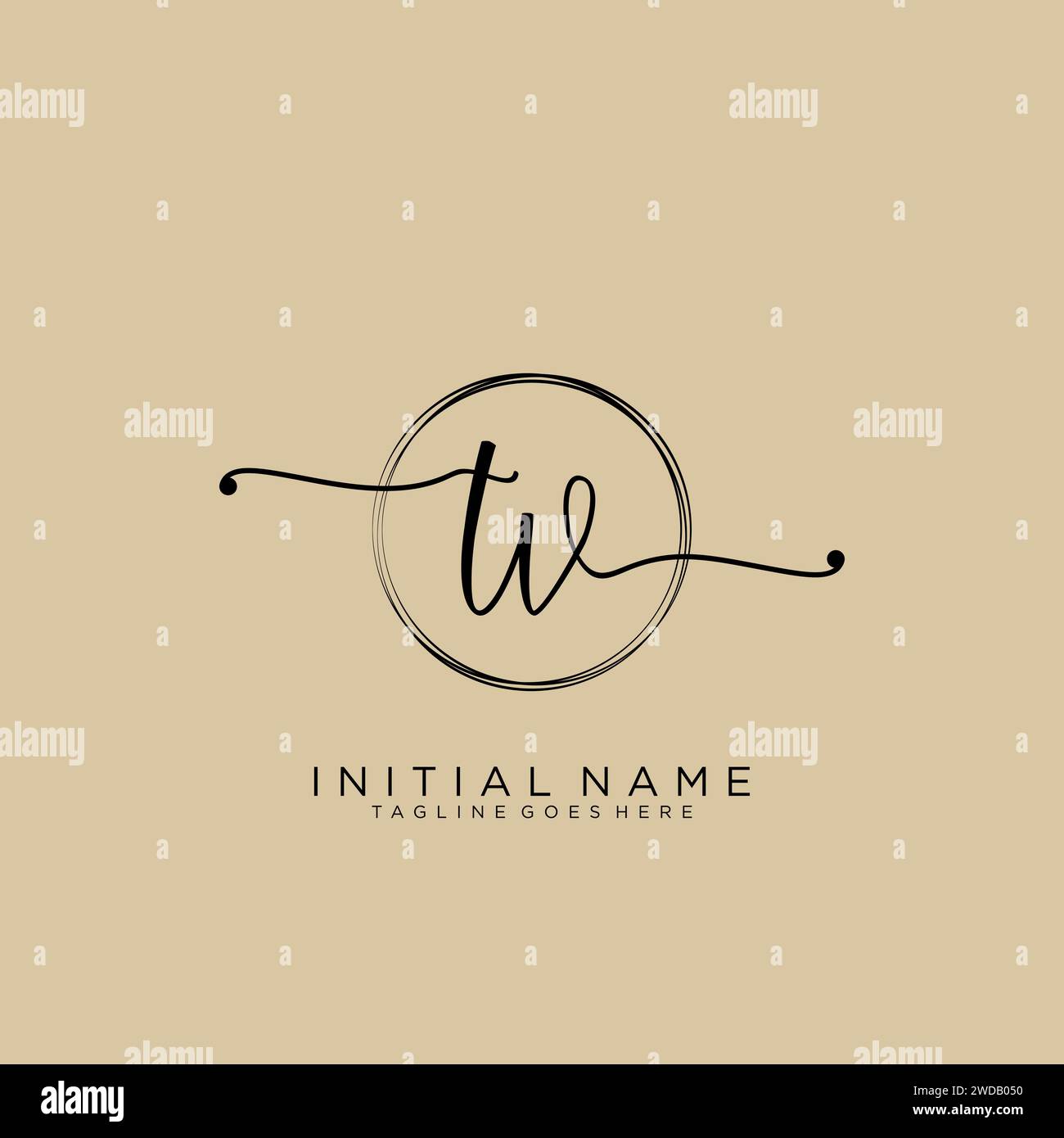 TV Initial handwriting logo with circle Stock Vector
