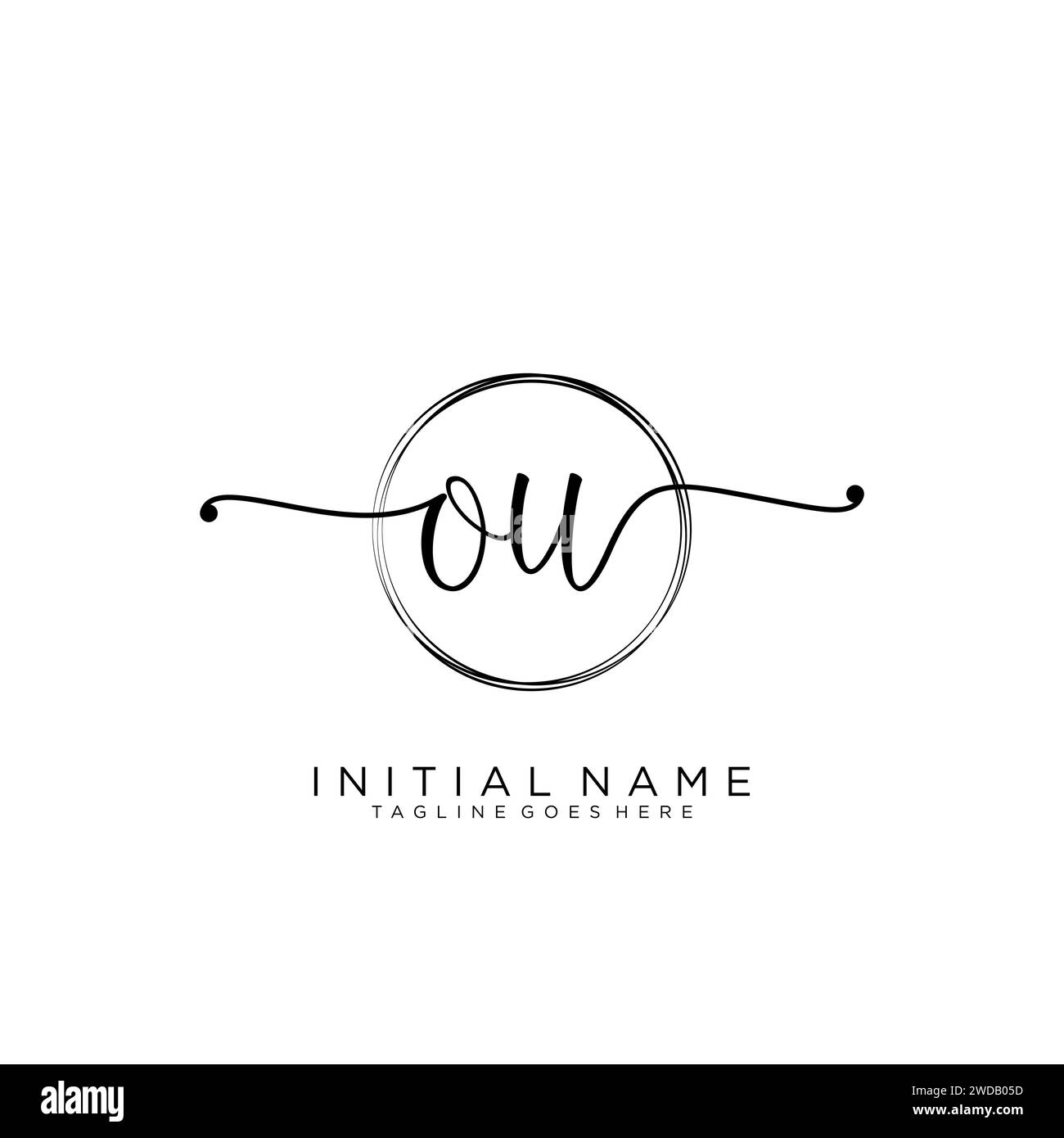 OU Initial handwriting logo with circle Stock Vector