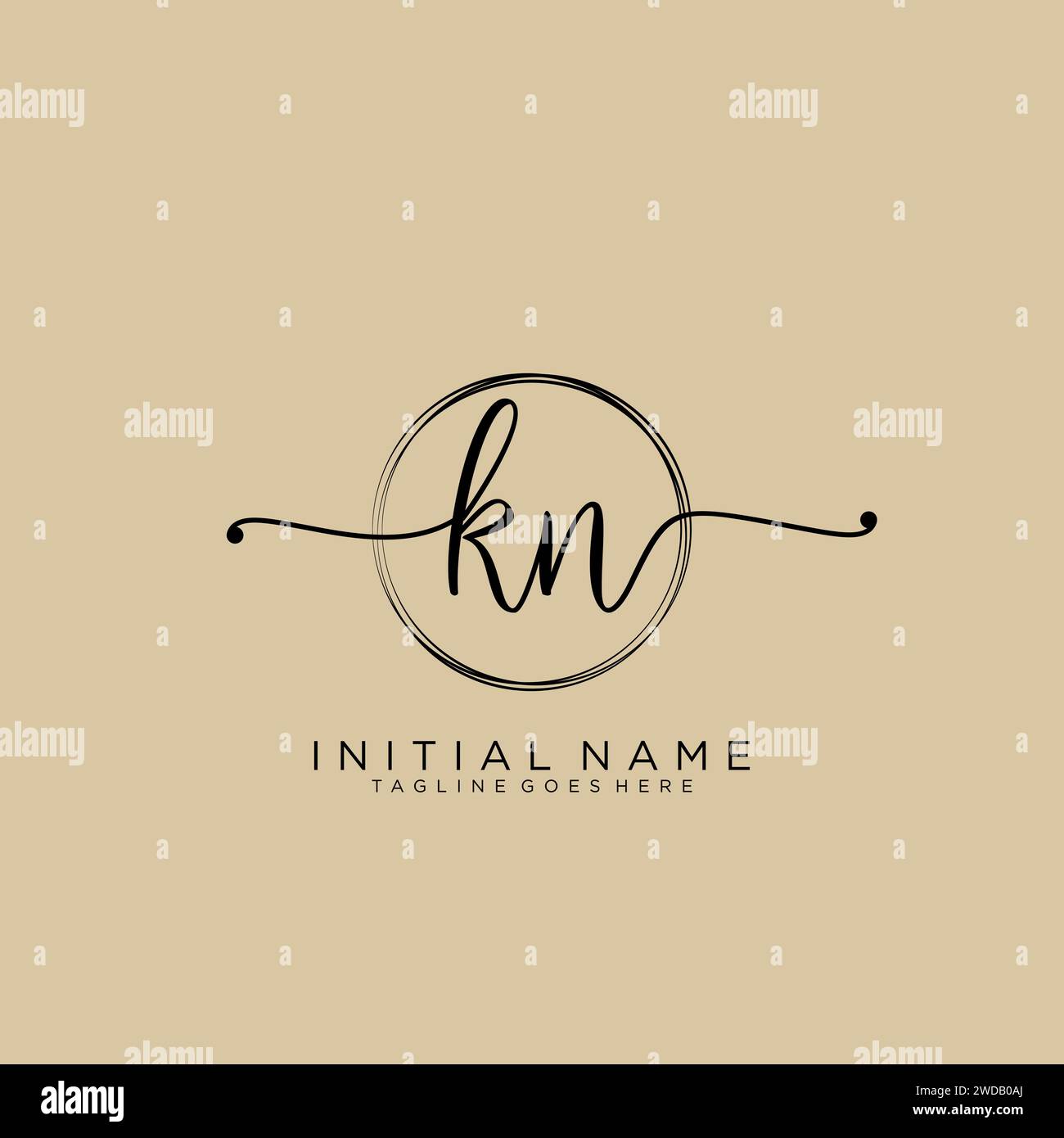 KN Initial handwriting logo with circle Stock Vector