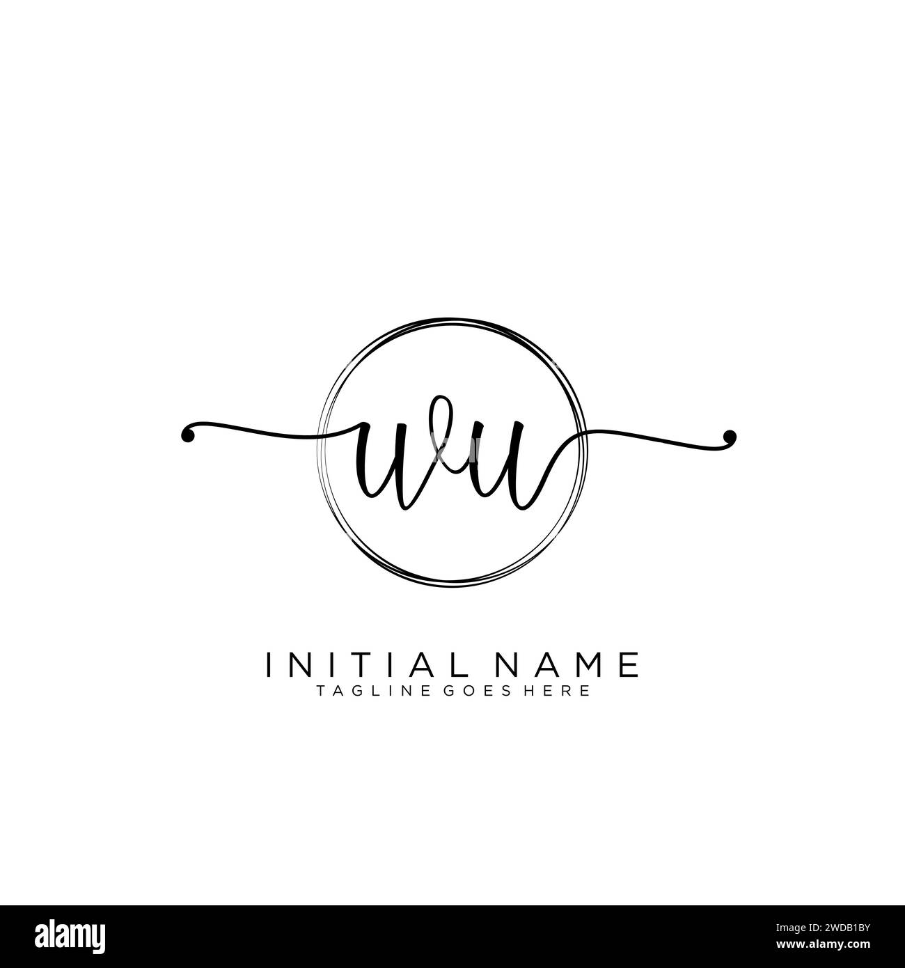 WU Initial handwriting logo with circle Stock Vector