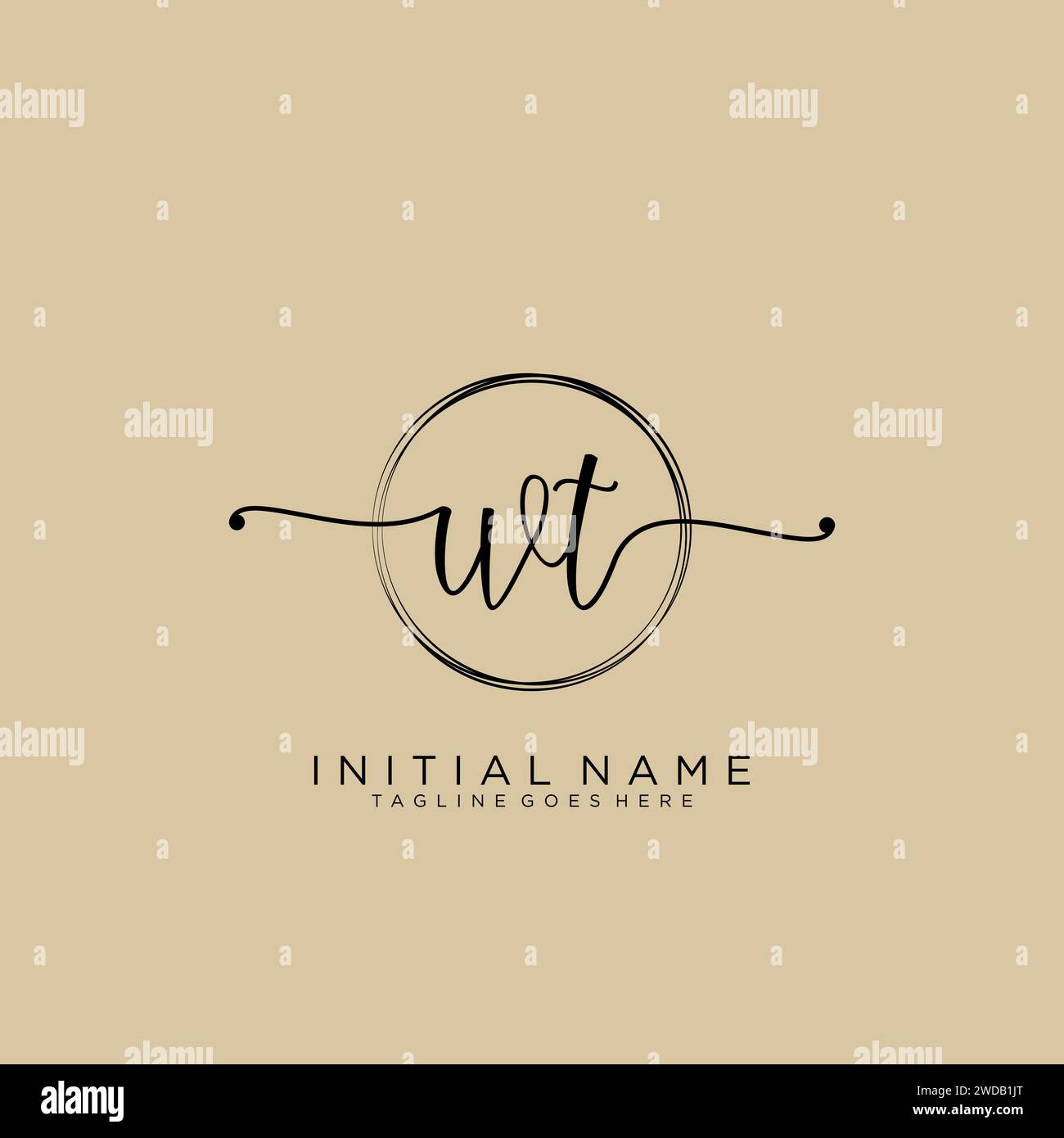 WT Initial handwriting logo with circle Stock Vector