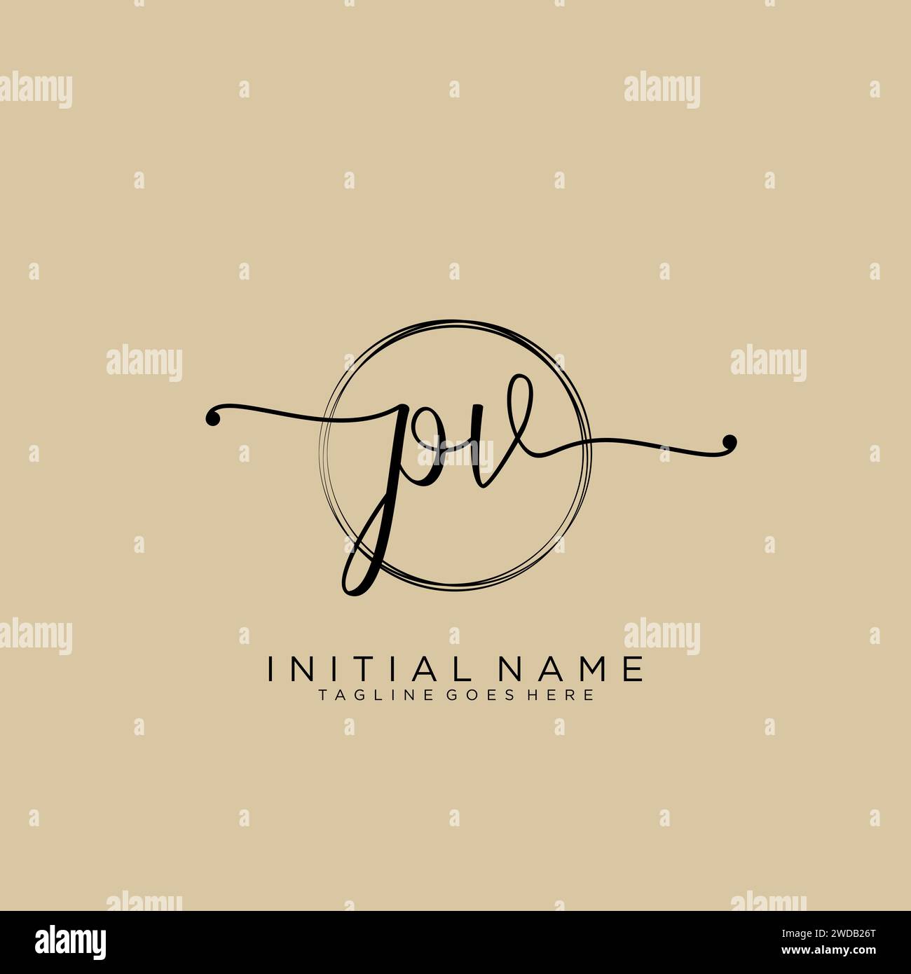 PV Initial handwriting logo with circle Stock Vector