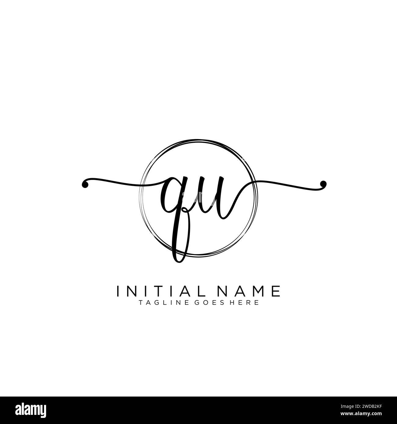 QU Initial handwriting logo with circle Stock Vector