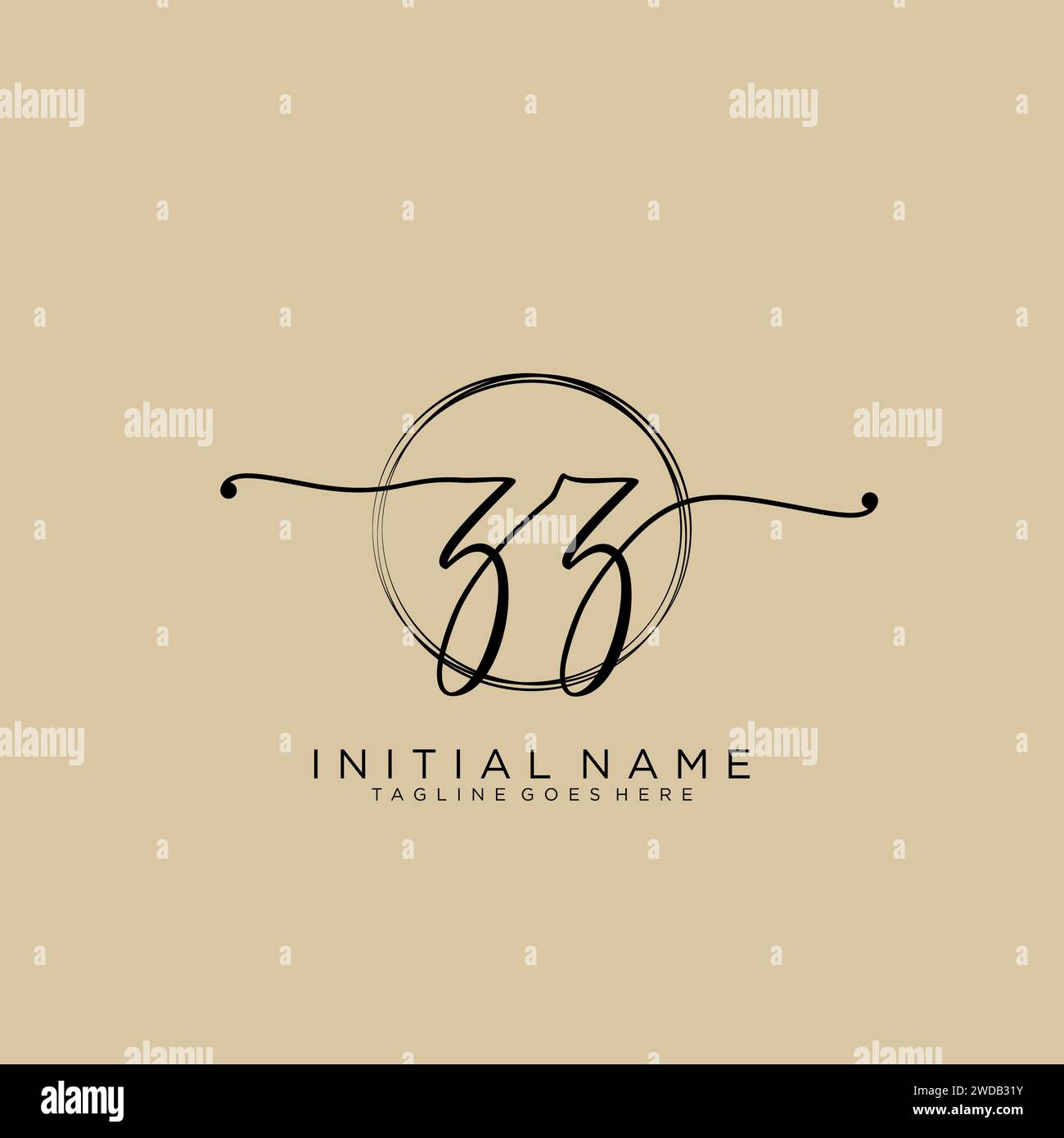 ZZ Initial handwriting logo with circle Stock Vector